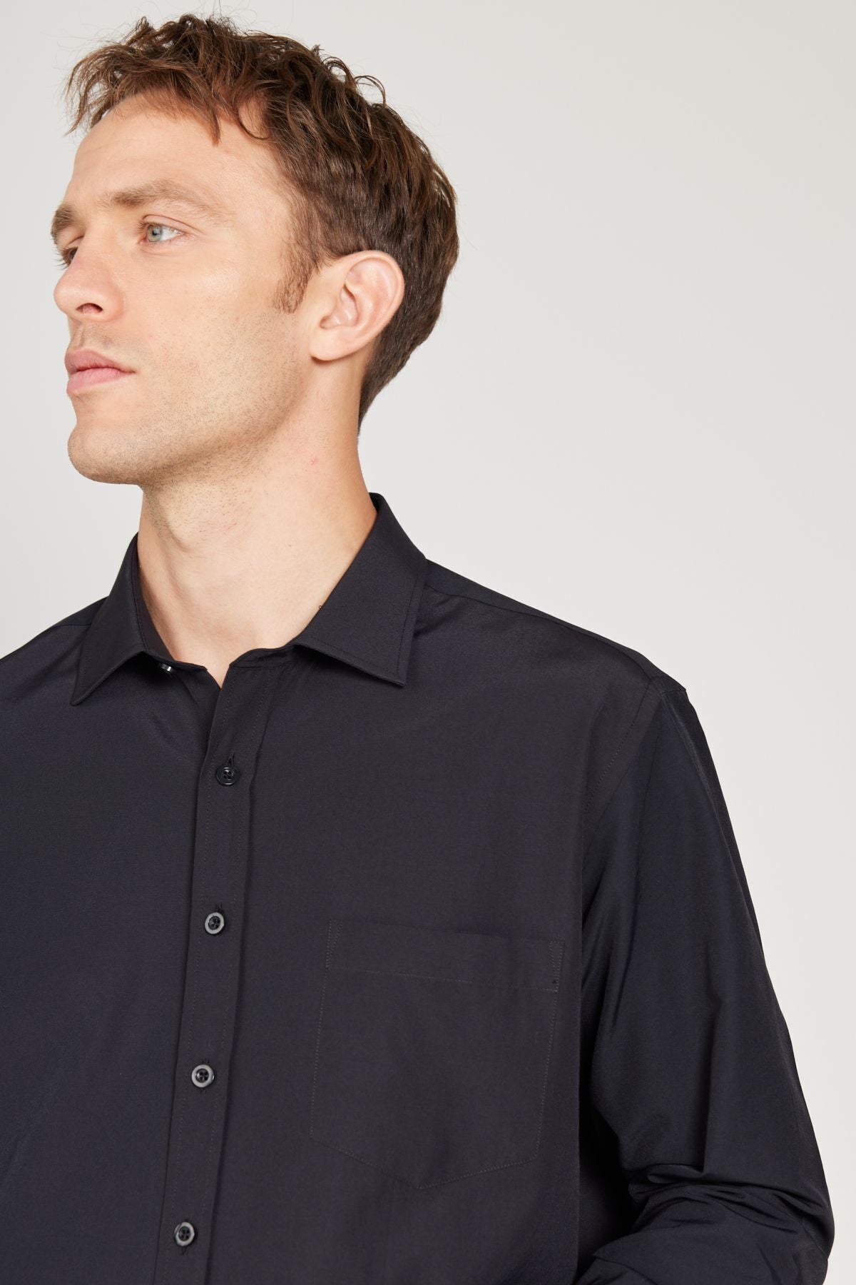 Men's Black Easy ironable Non-Iron Comfort Fit Wide Classic Classic Neck Shirt