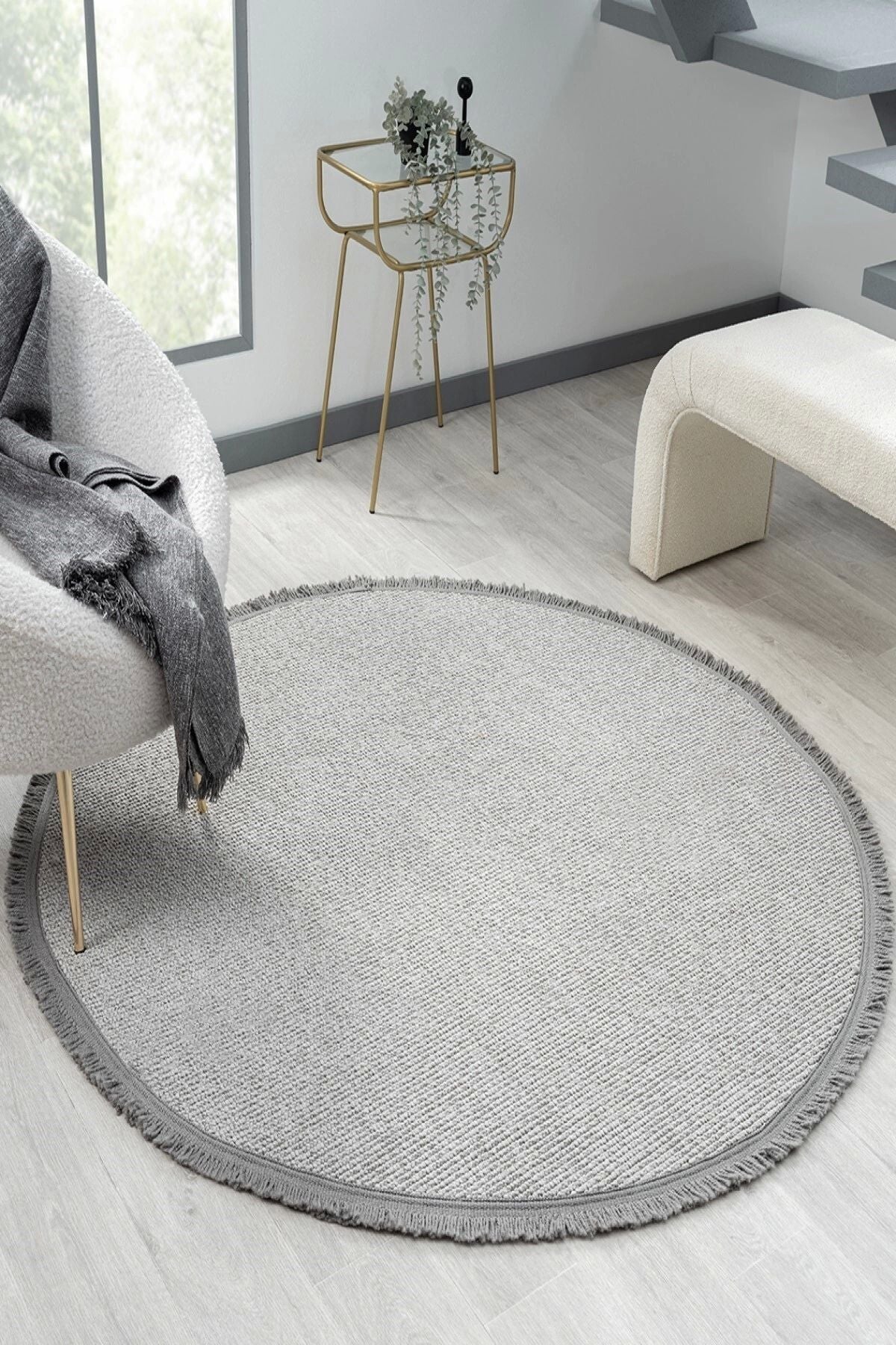 Gray Flat Round Modern Woven Carpet Gray Flat