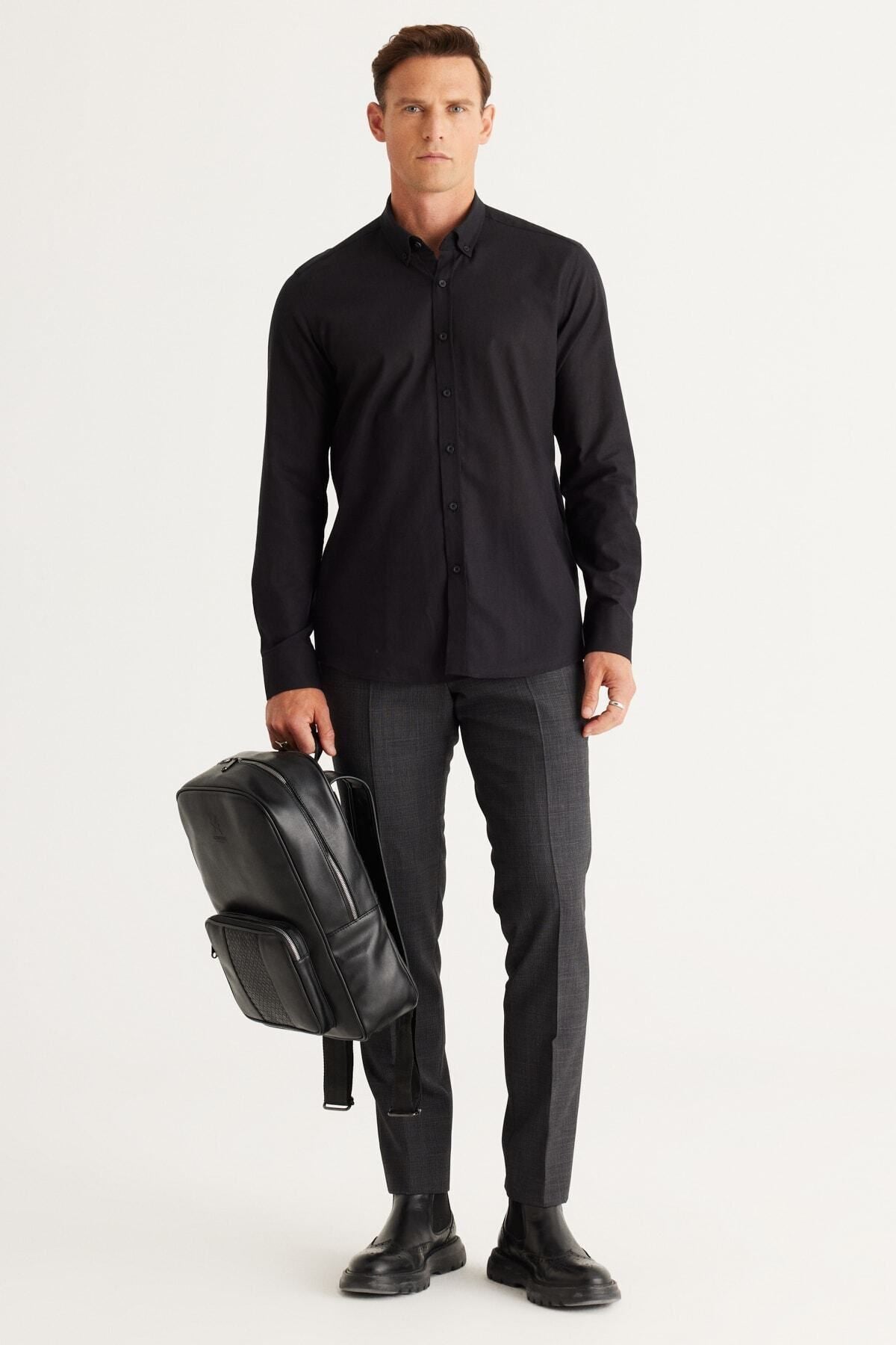Men's black 100 %cotton breathing fabric pennant oxford slim fit button collar shirt