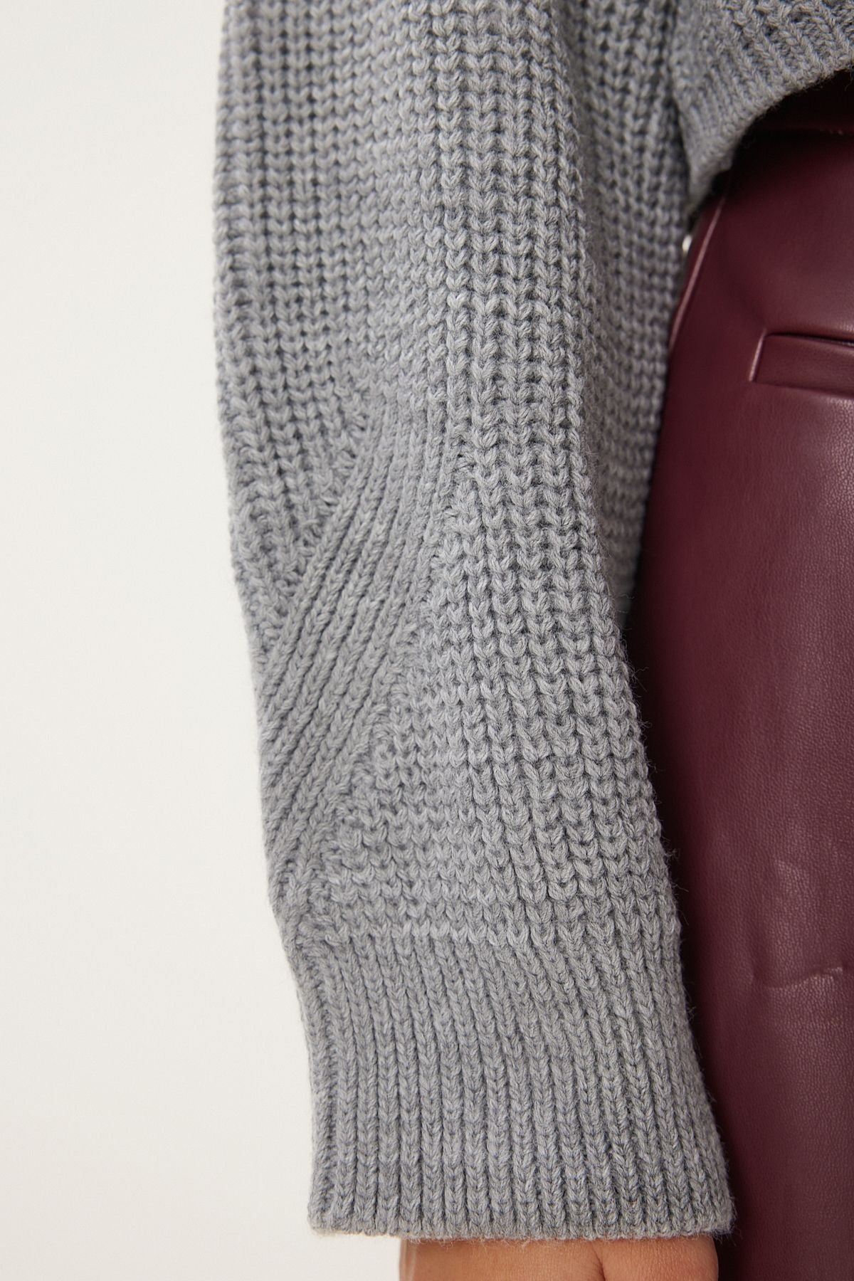 Women's Gray Zippered Fisherman Yaka Knitwear Kazakh MX00124