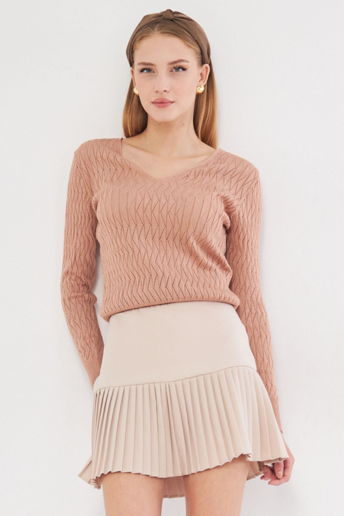 Female mink V-neck hole knitwear sweater ARM-25K012012