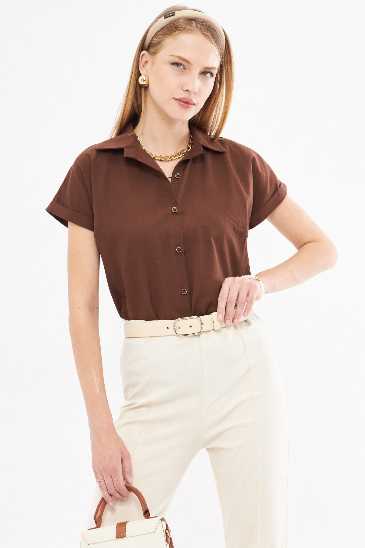 Woman Coffee Short Sleeve Shirt ARM-19Y001065