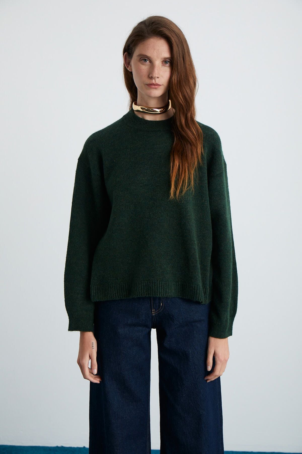 NANNA Female Acrylic-Poleryester Round Yaka Oversize knitwear dark green sweater