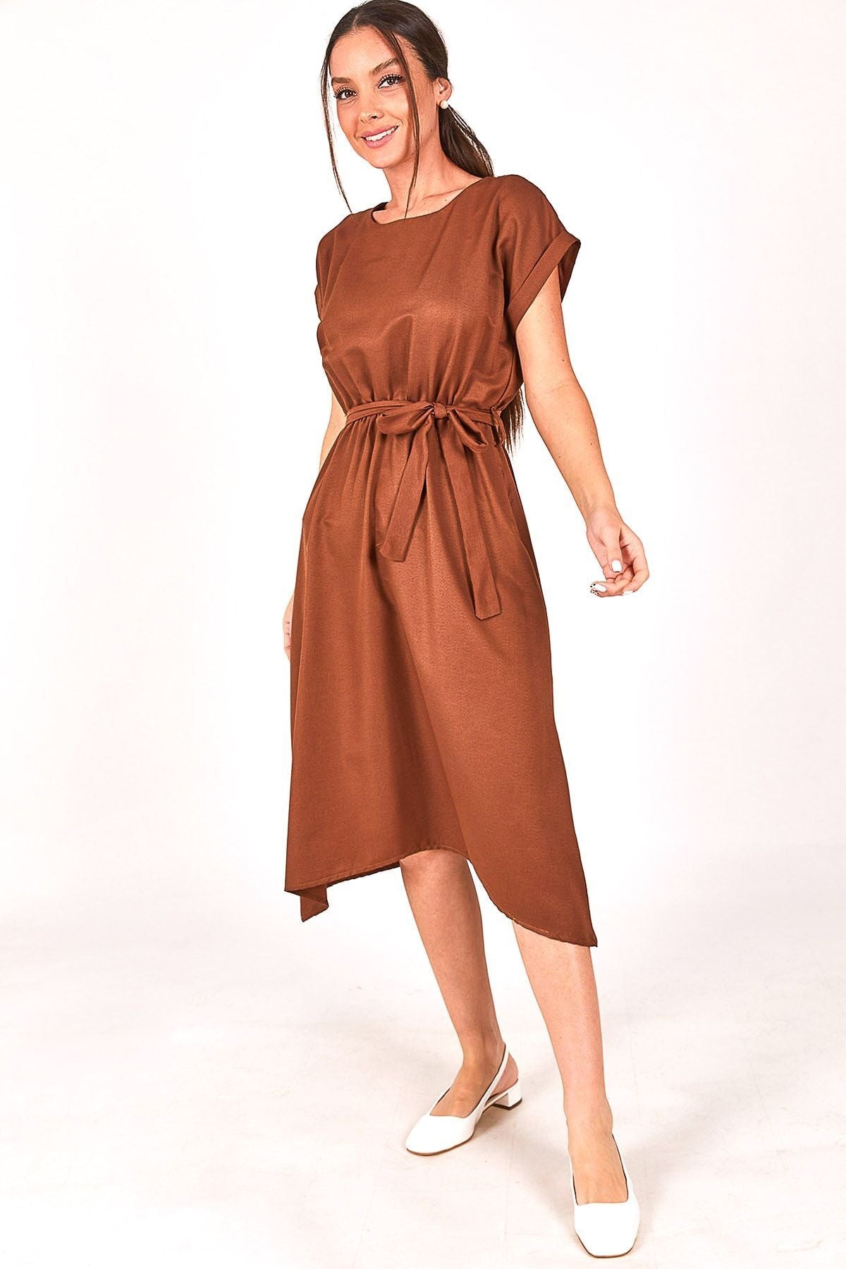 Women's Coffee Waist Luckling Dress ARM-18Y001120