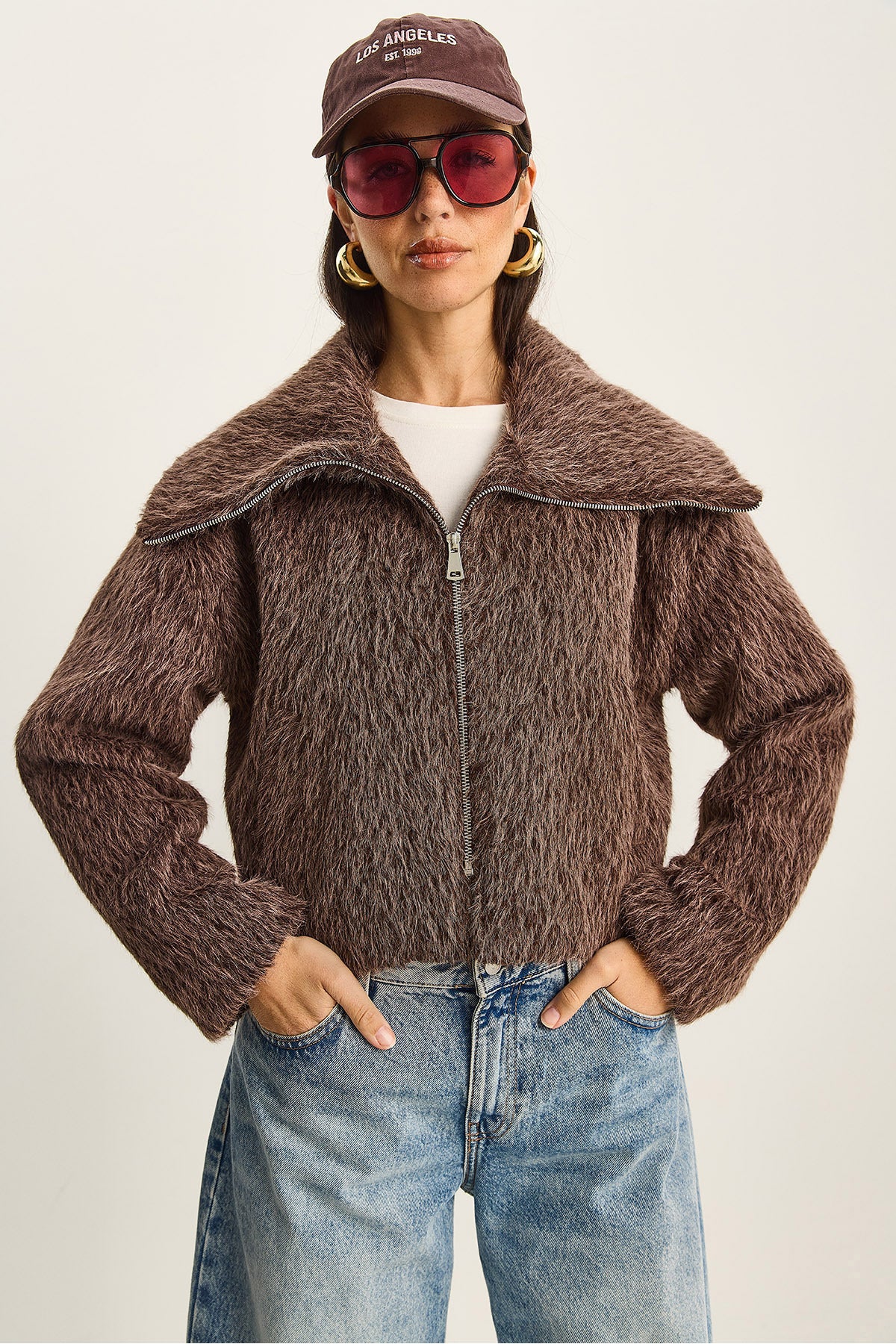 Women's Wide Collar Pocket Detailed Lined Raised Crop Coat 0211 60283819