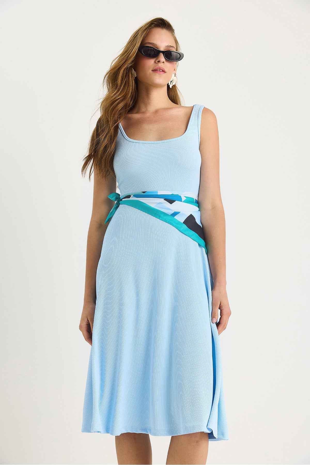 Women's U-Neck Strap Ribbed Flared Dress 477 60283393