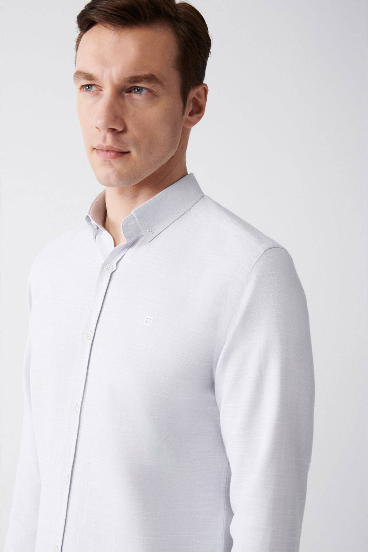 Men's gray button collar soft pennant cotton shirt A31y2015