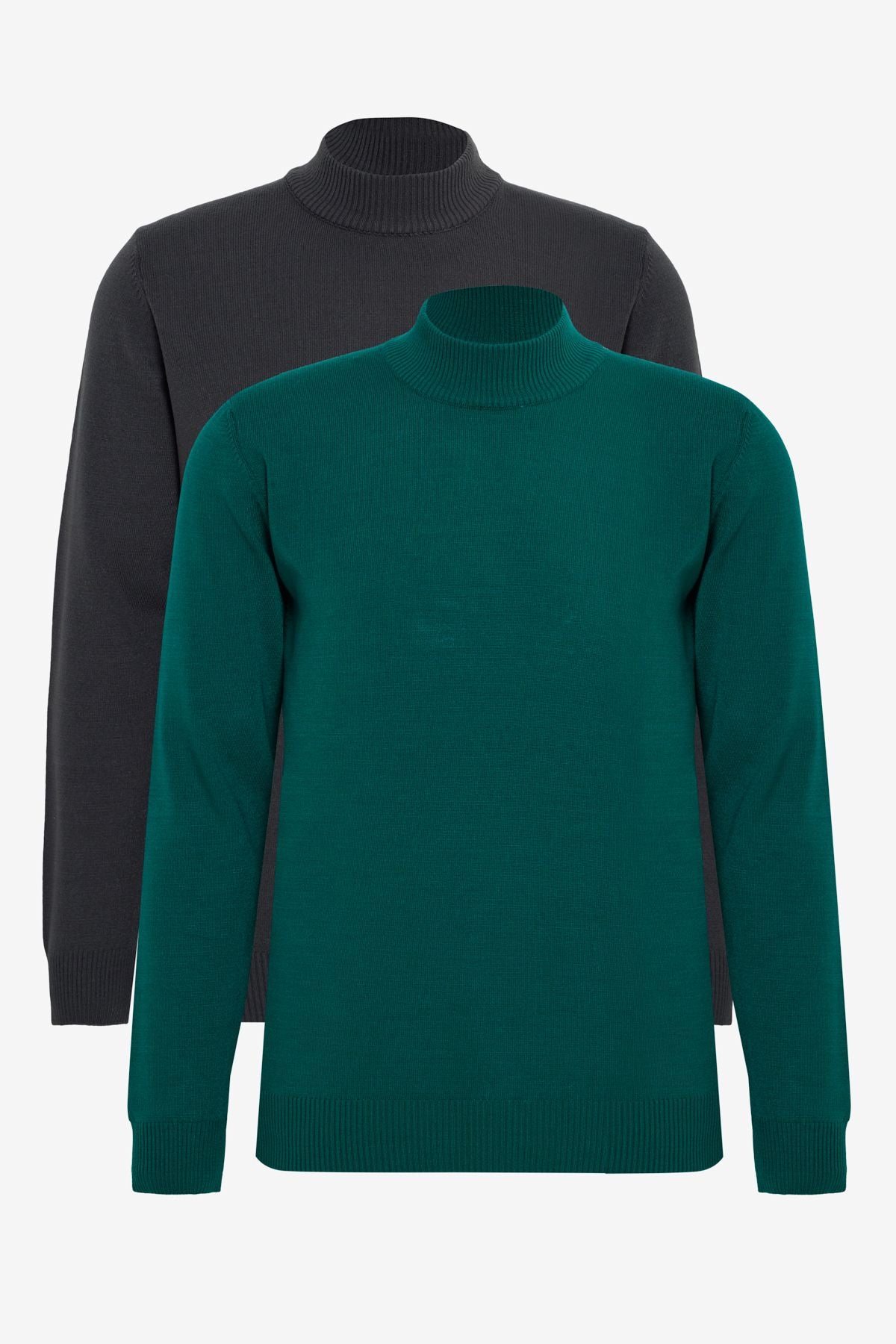 Men's Coffee-Green 2 Pack Standard Fit Normal Cut Half Fisherman Collar Basic Knitwear Kazakh