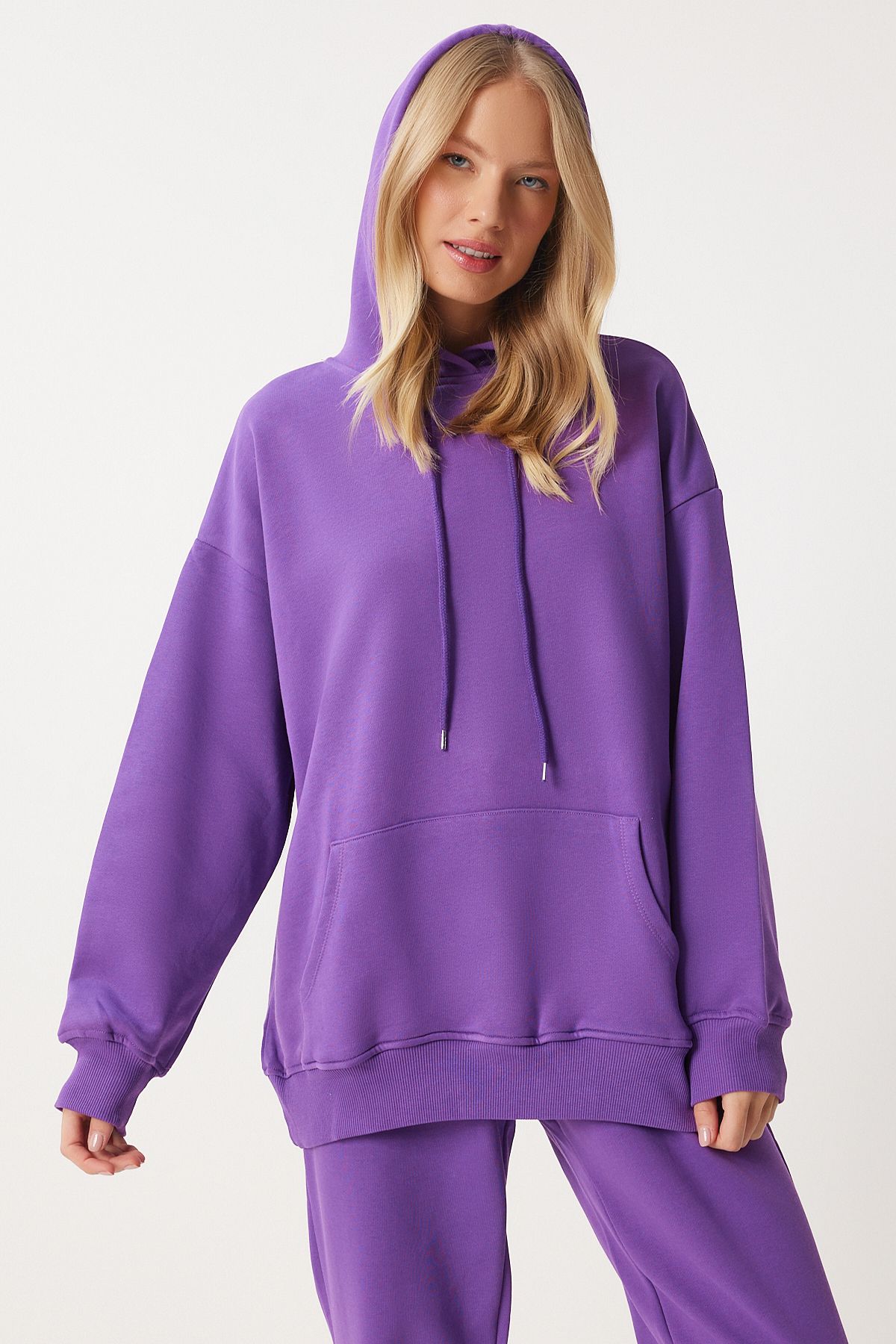 Woman purple hooded sweatshirt jogger oversiz knitting tracksuit team pys0027