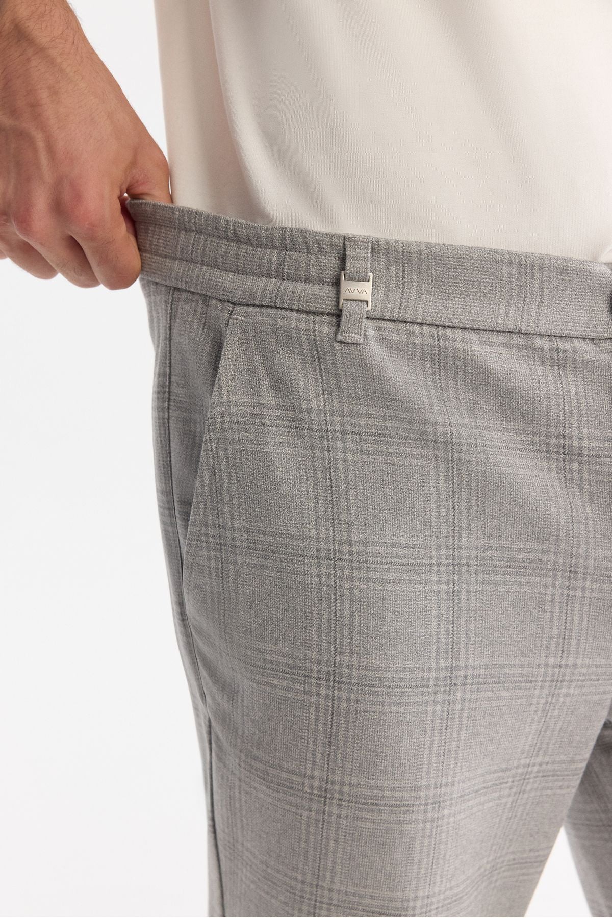 Erkek Gri Yanları Lastikli Ekose Duble Paça Elastan Jogger Pantolon A42y3022