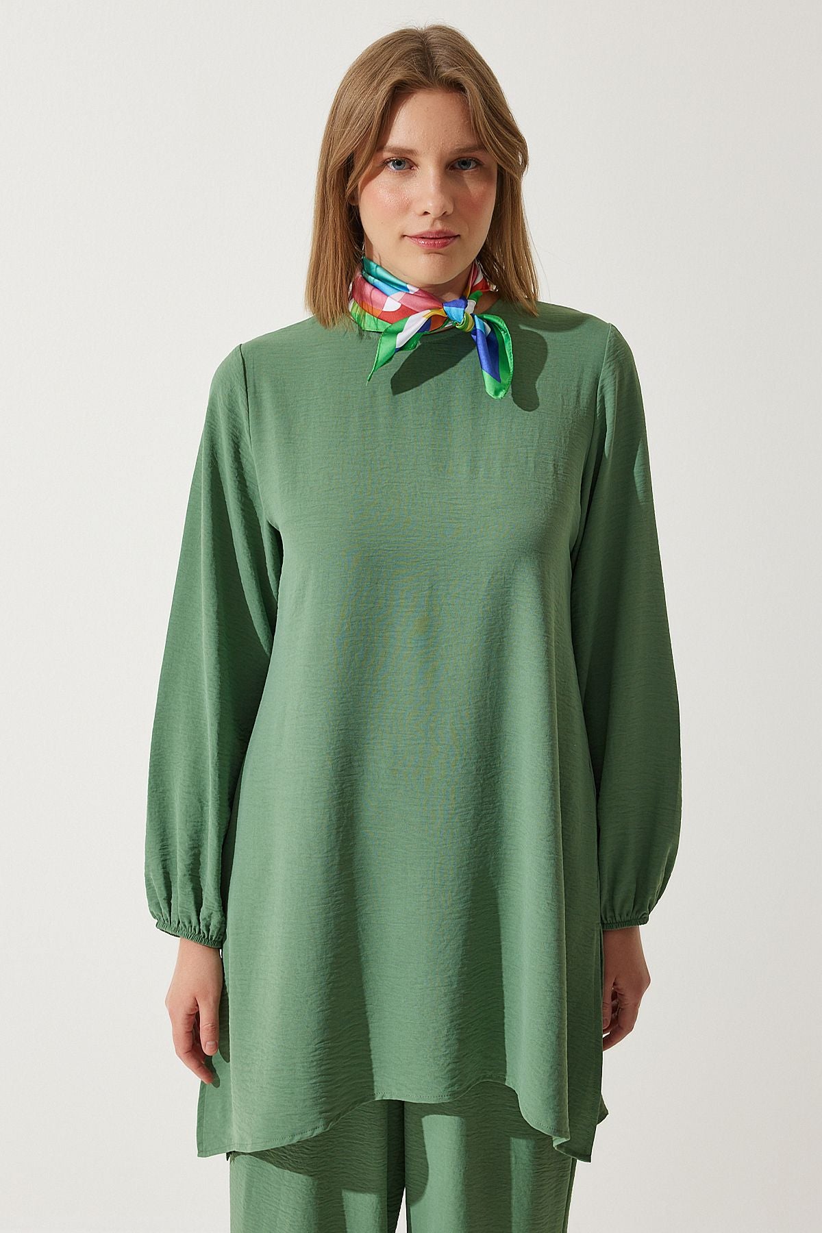 Female Green Duped Tunic Palazzo Knitting Set to00133