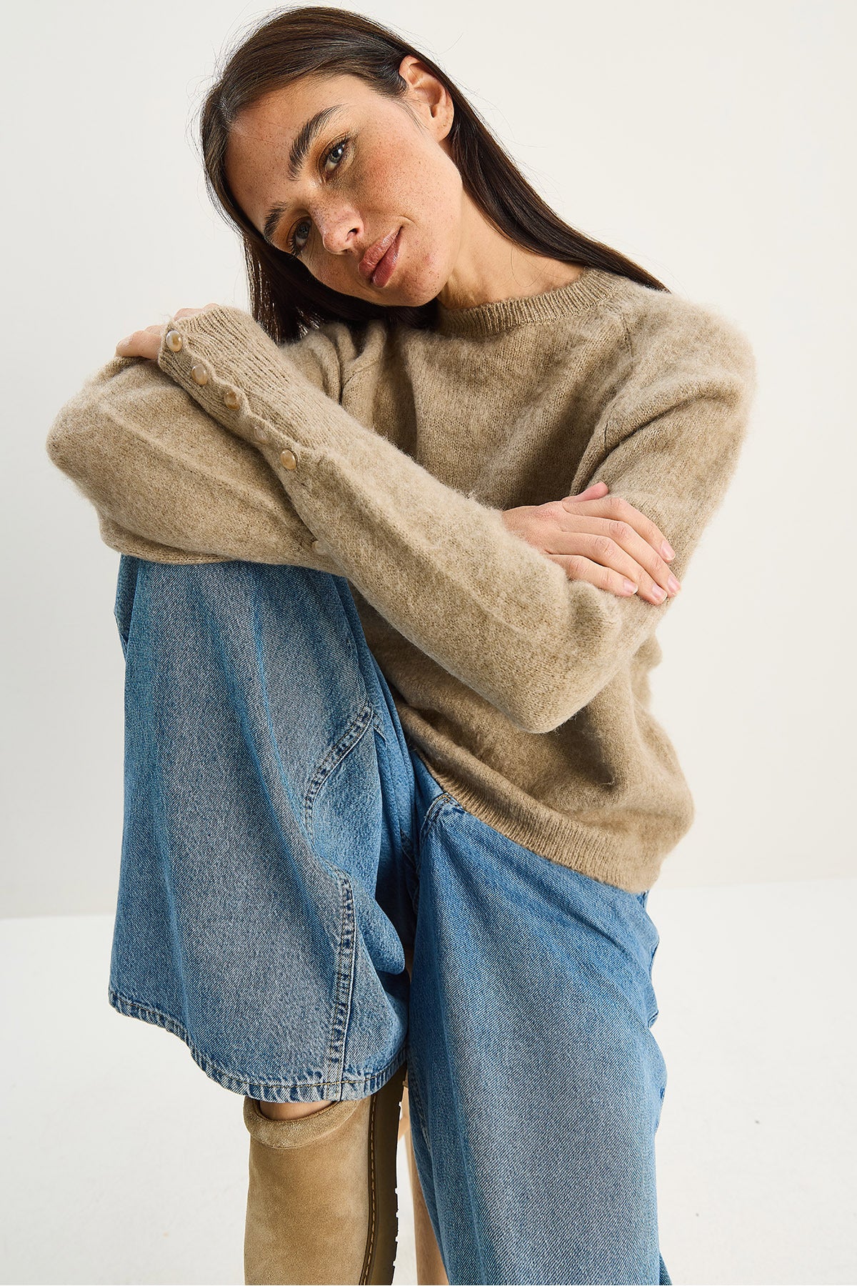 Women's Basic Knitwear Sweater with Button Sleeves TK251107 60283668