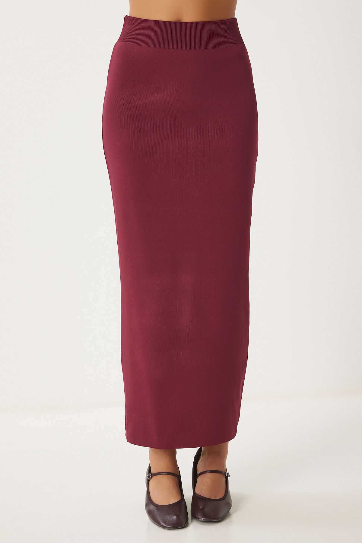 Female burgundy knitwear vest skirt set FN03396