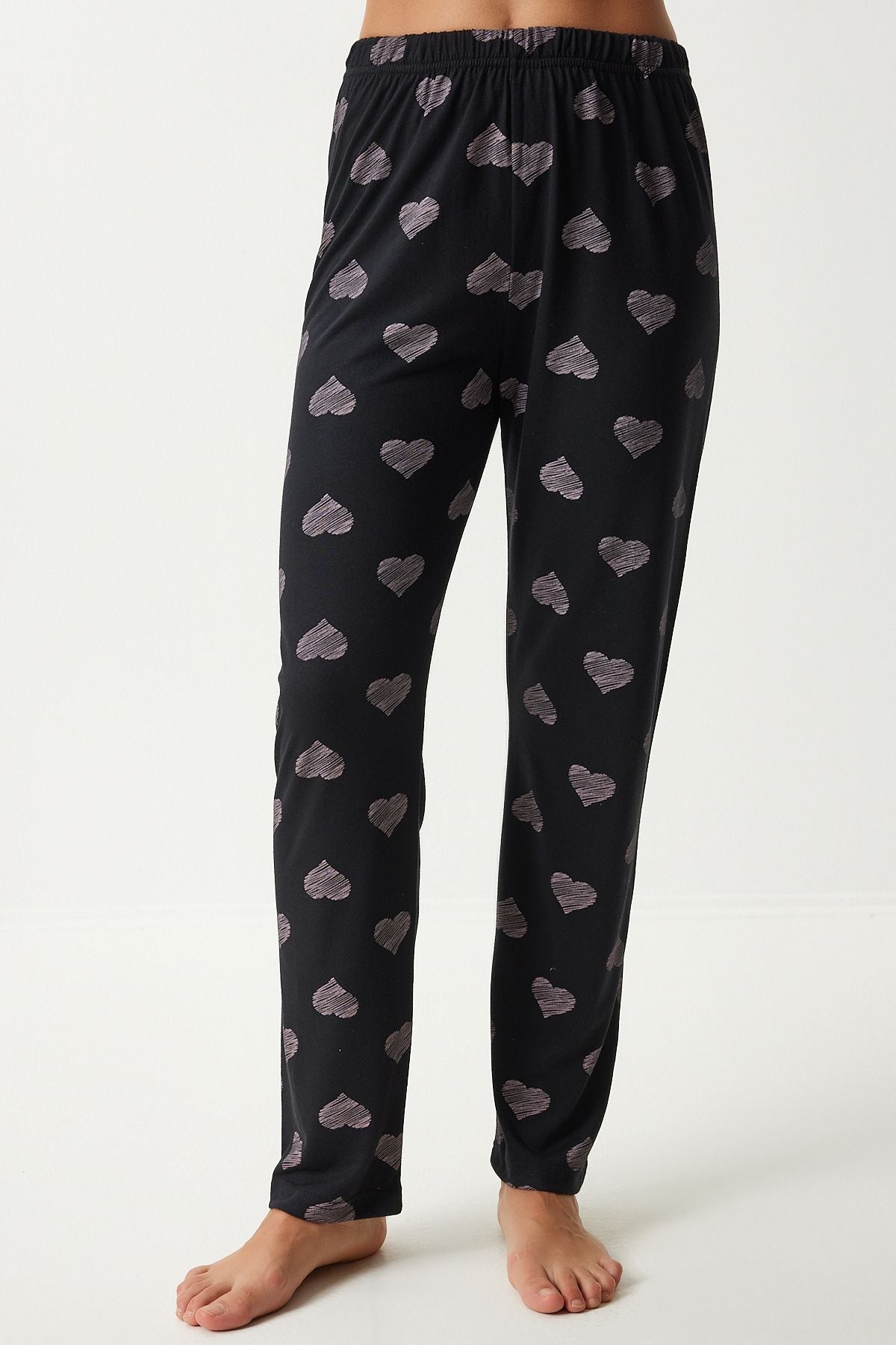 Female Black Heart Shirt Pants Pajama Set EC00042