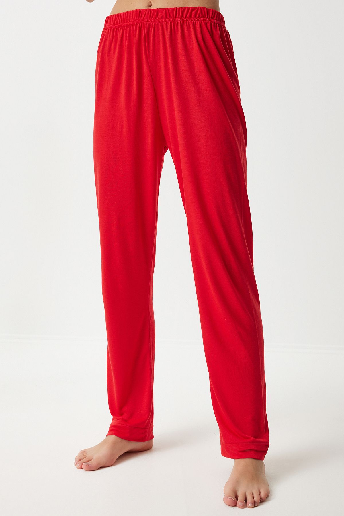 WOMEN'S RED BIE DETAILED SHIRT Pants Pajama Set EC00038