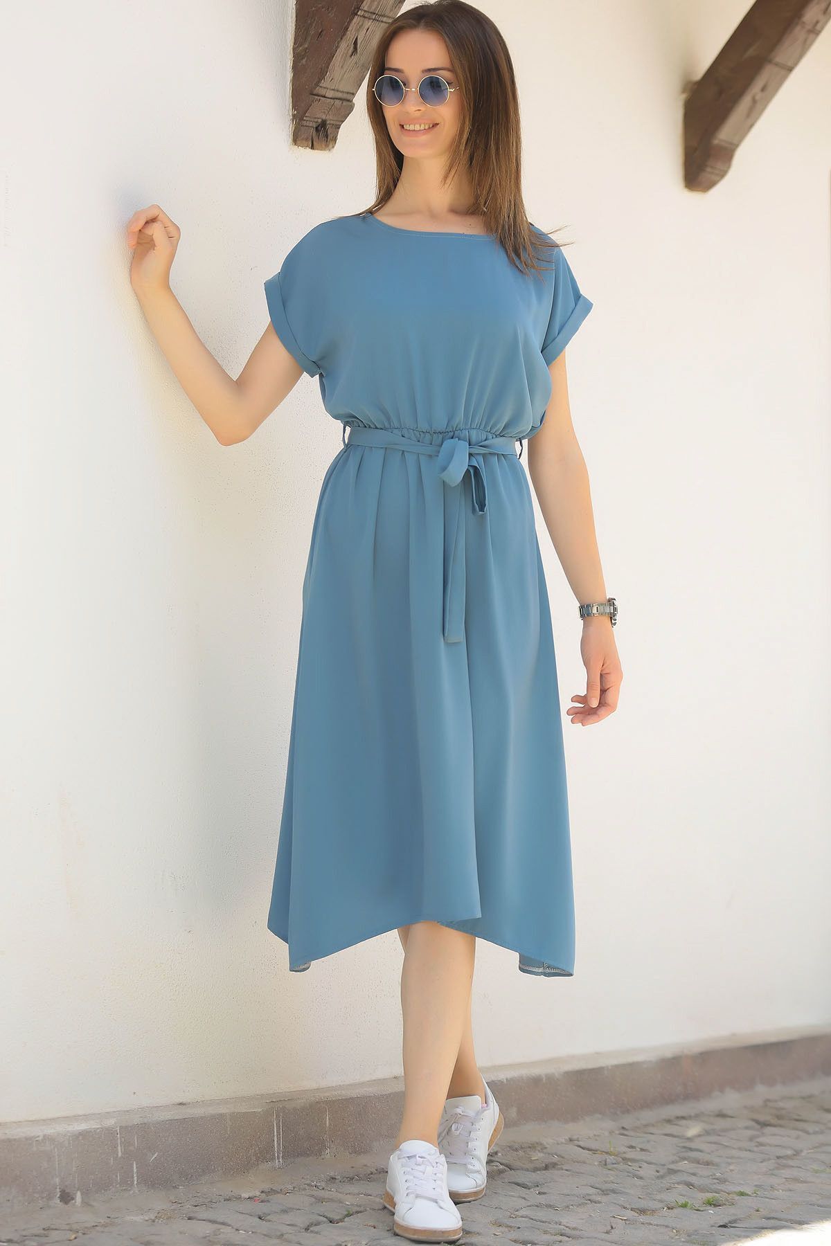 Woman Indigo Waist Tireful Dress Arm-18y001120