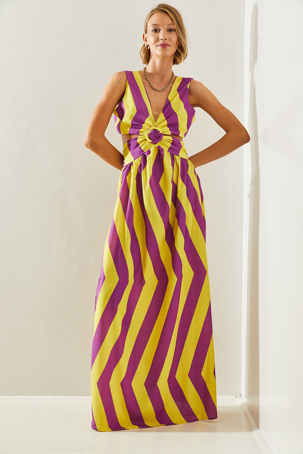 Female Back Décollette -Cutting Connected Slip Detailed Dress 22217 60251496