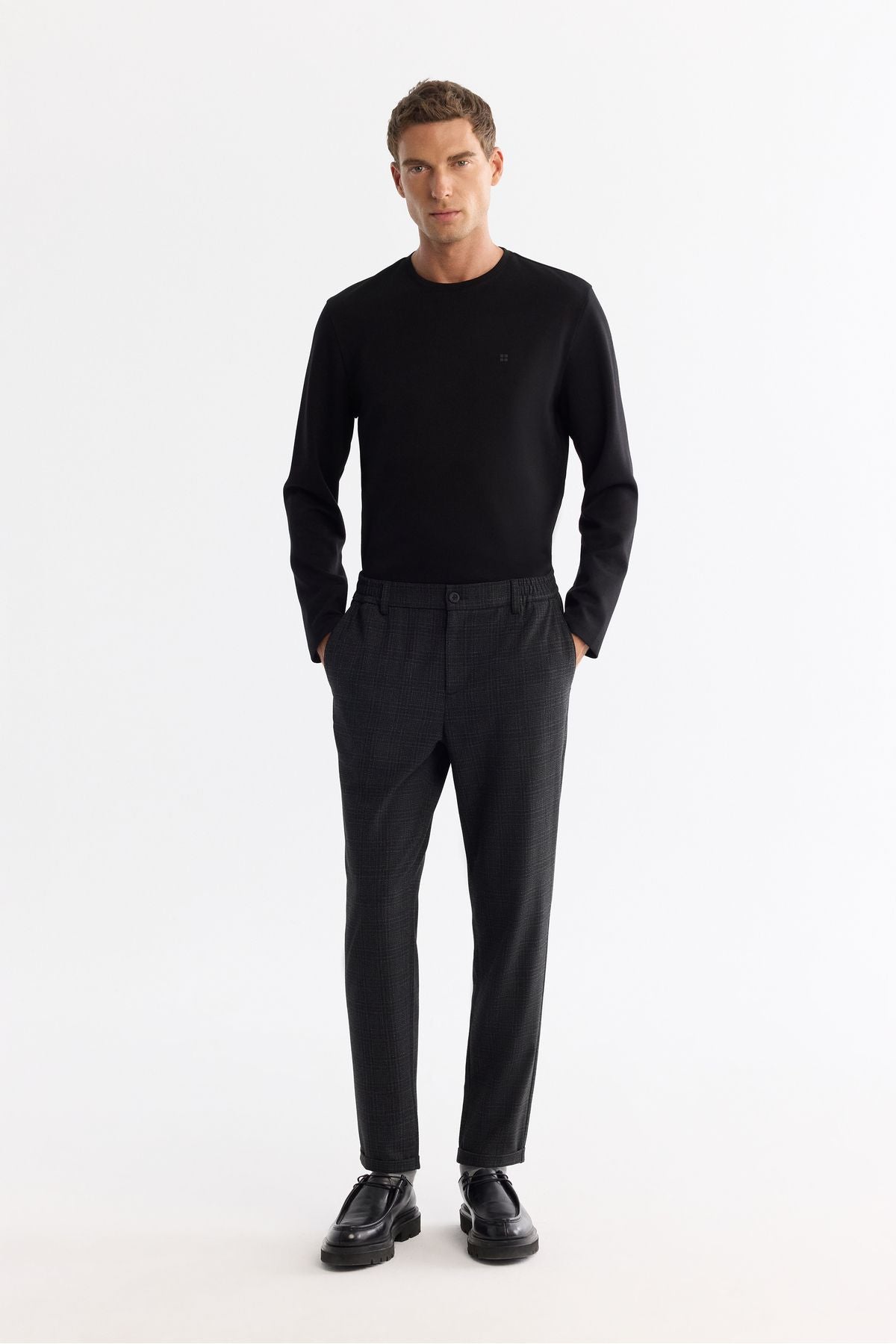 Men's Black Side Plee Pleated Plane Dual Paça Trousers A42y3043