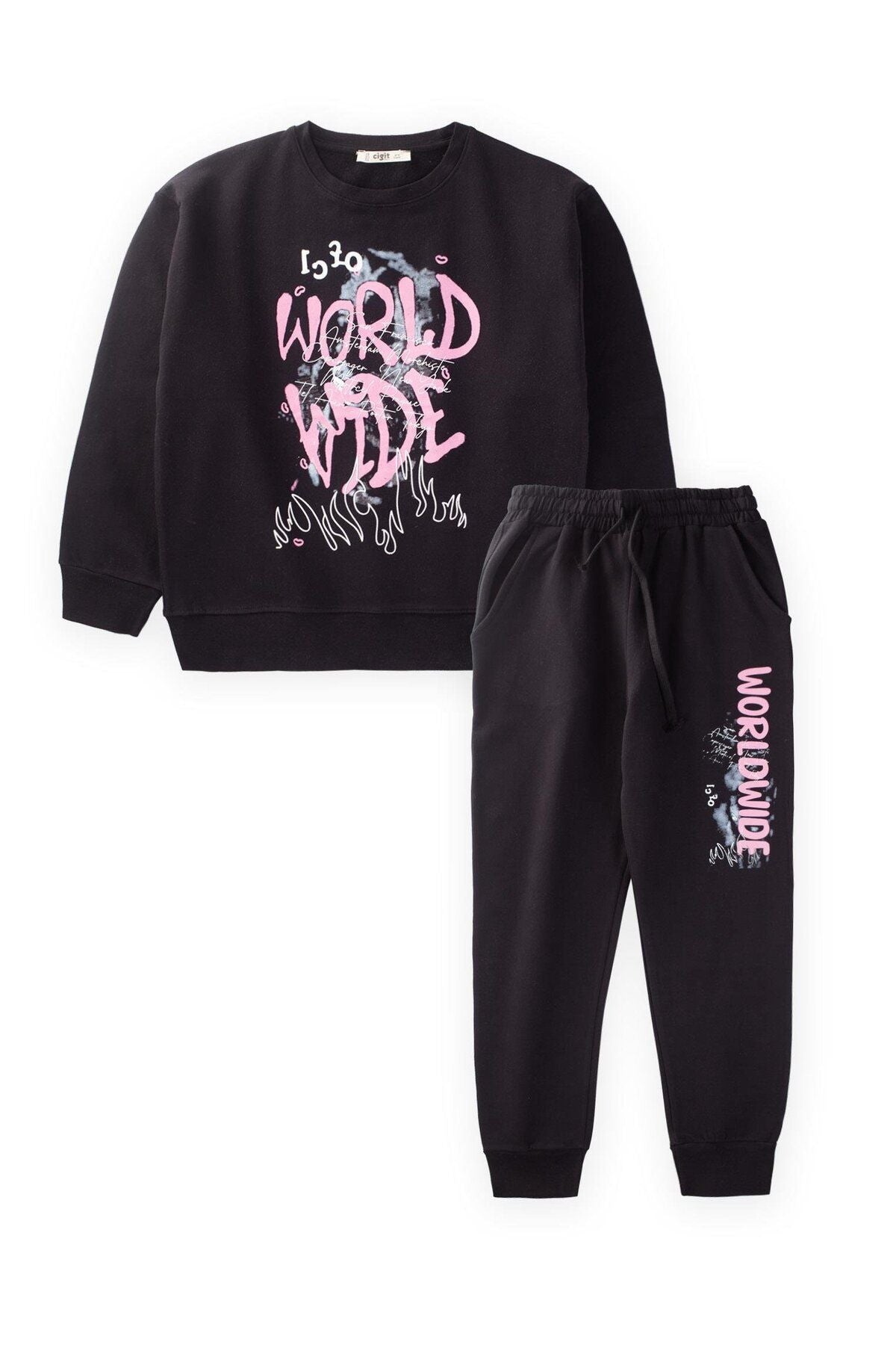 World Wide Printed Sweatshirt Set 9-14 years old black