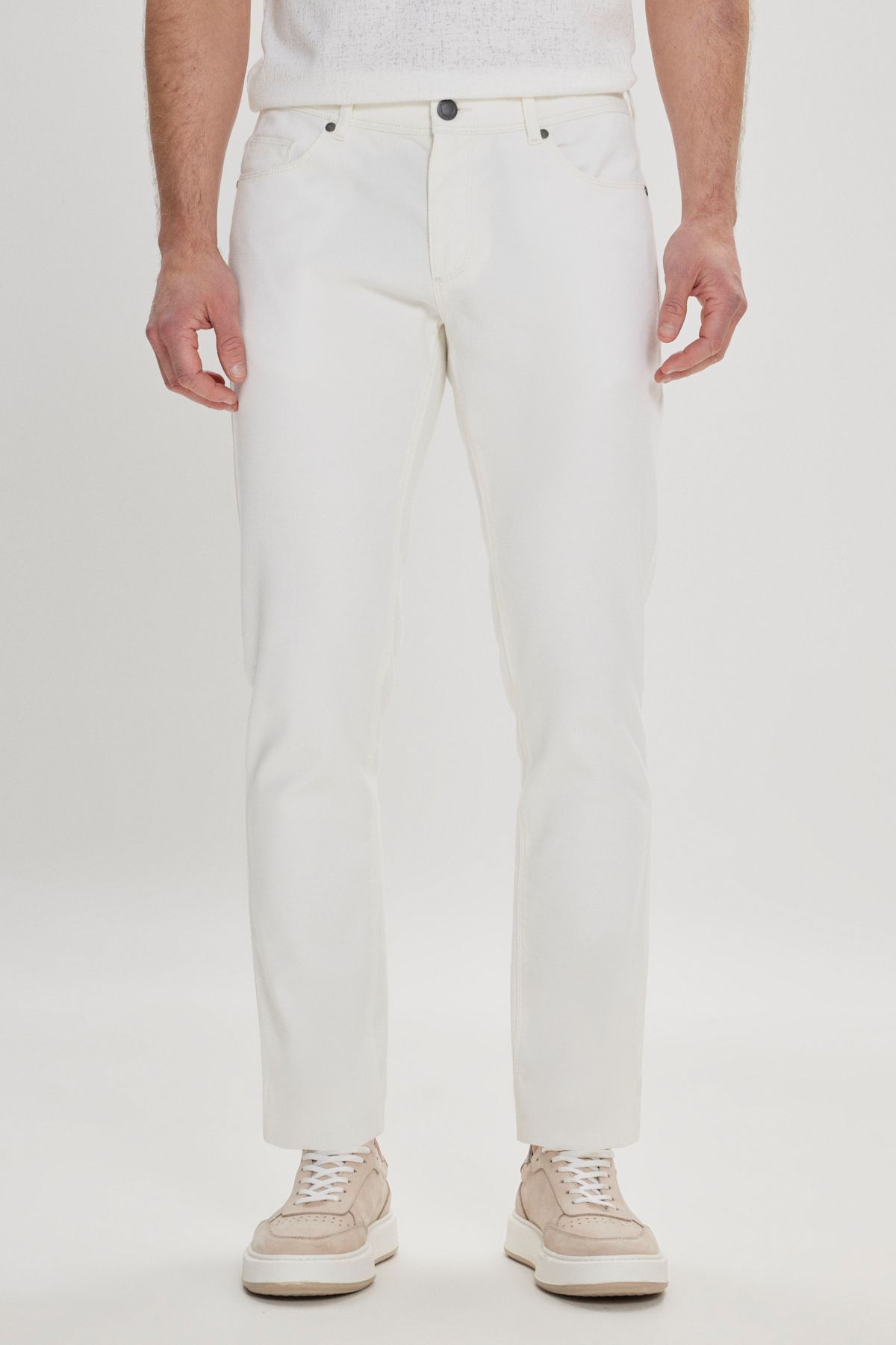 Men's white slim fit narrow cut 5 pocket Amelor Flexible Pants