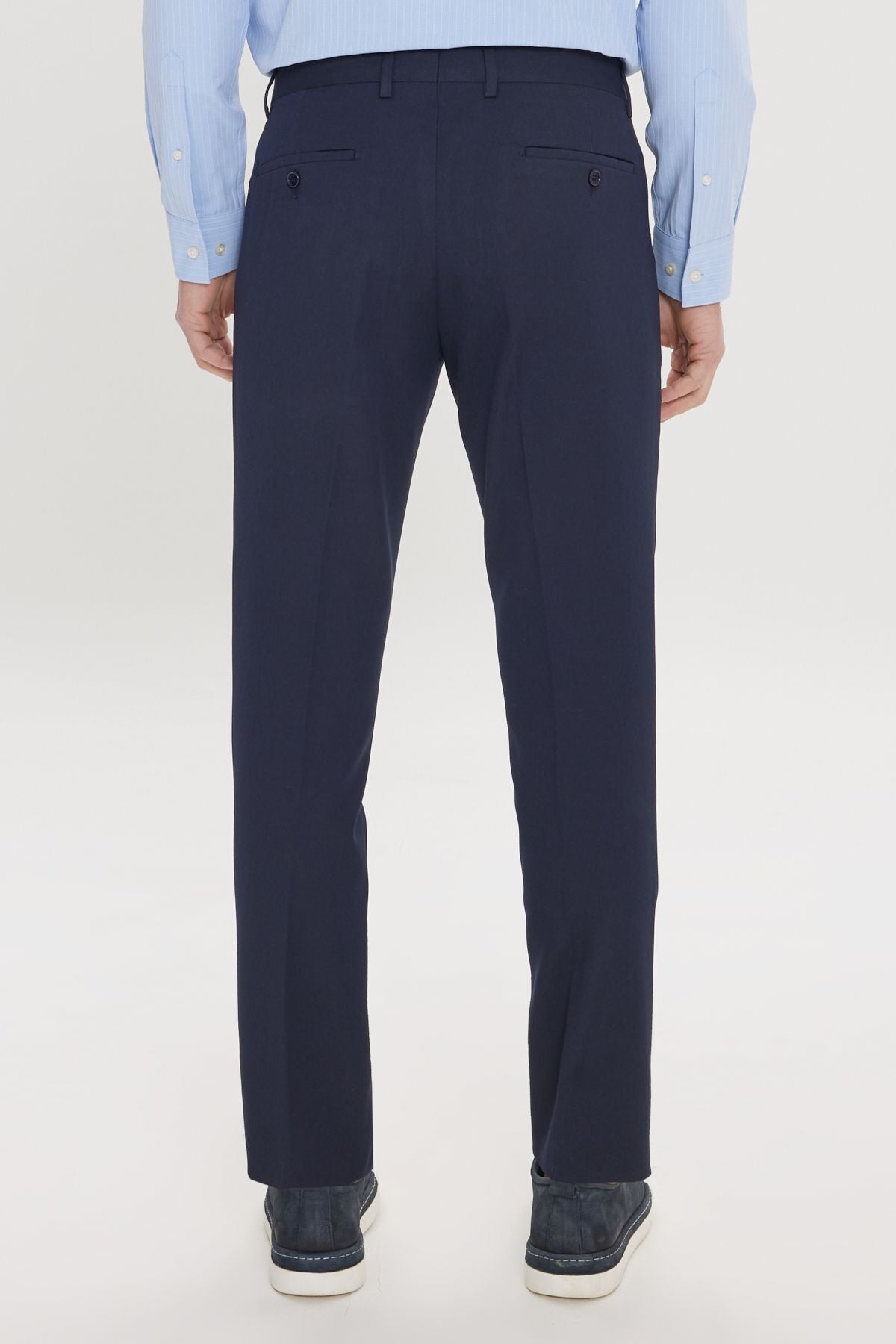 Men's navy blue slim fit narrow cut flexible classic pants