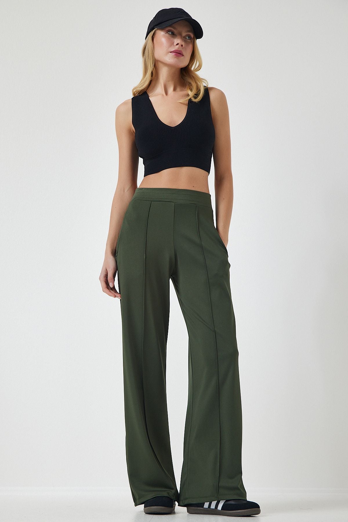 Woman Khaki High Waist Flexible Tracksuit Pants BF00030