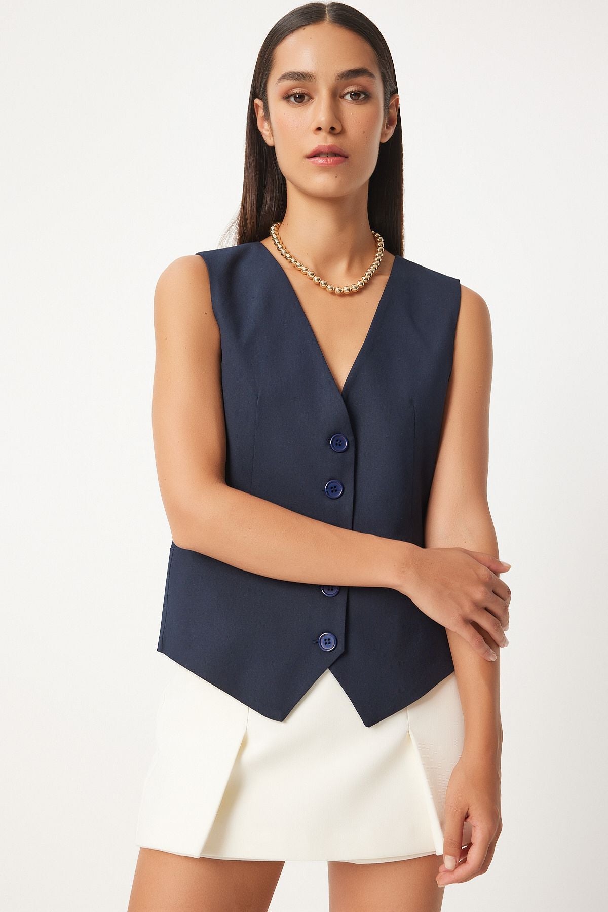 Woman Navy Blue V -Yaka Viscose Vest To00145