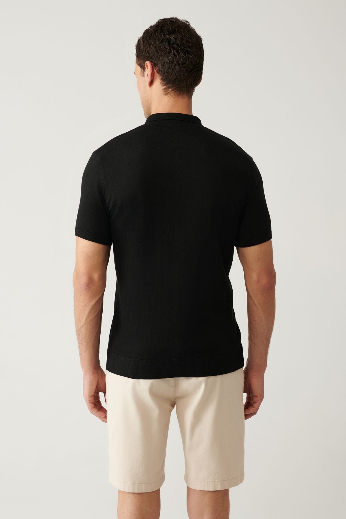 Men's Black 3 Button Output Polo Yaka Triko T-shirt A41y5096