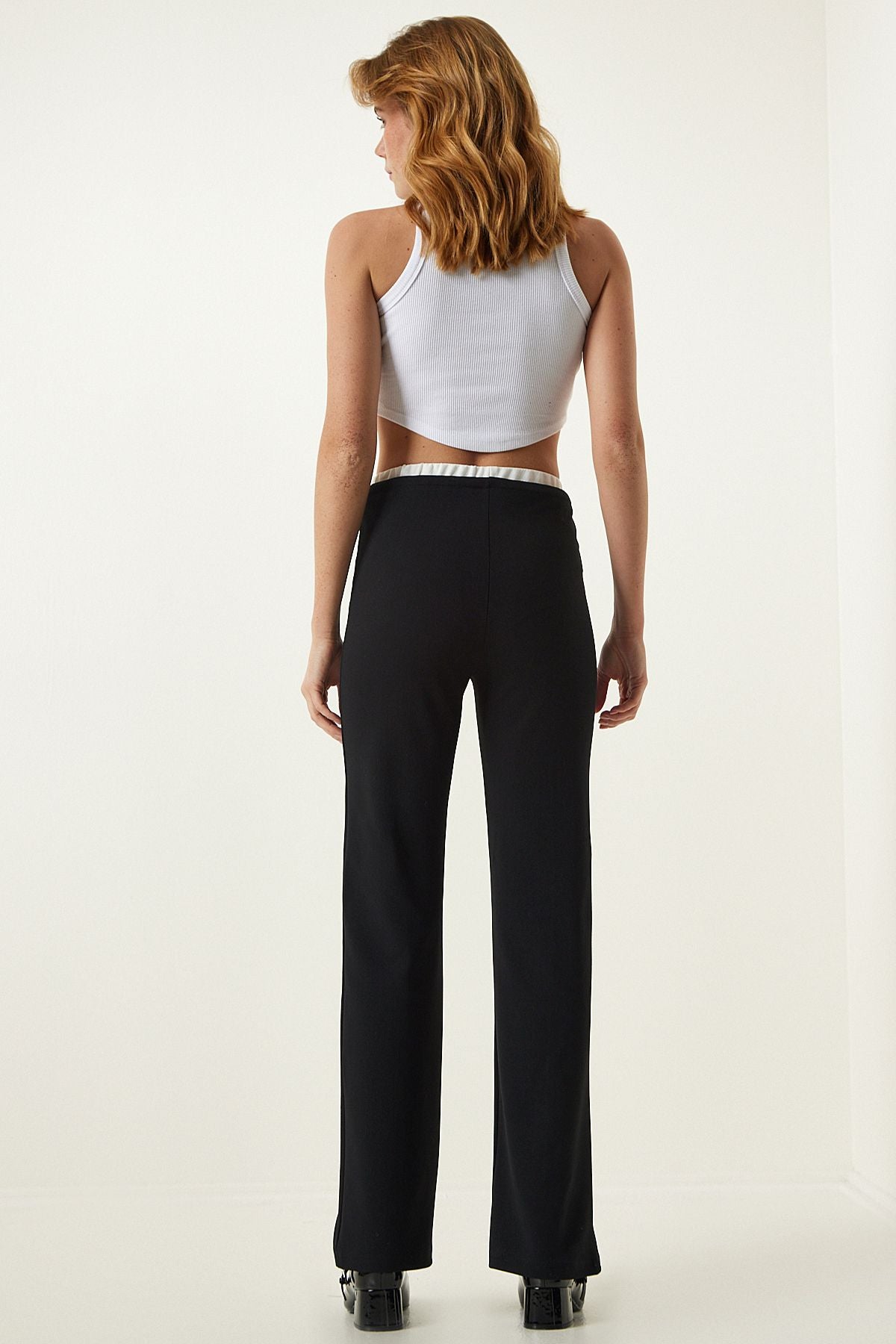 Female black baglama detailed knitting pants RV00157