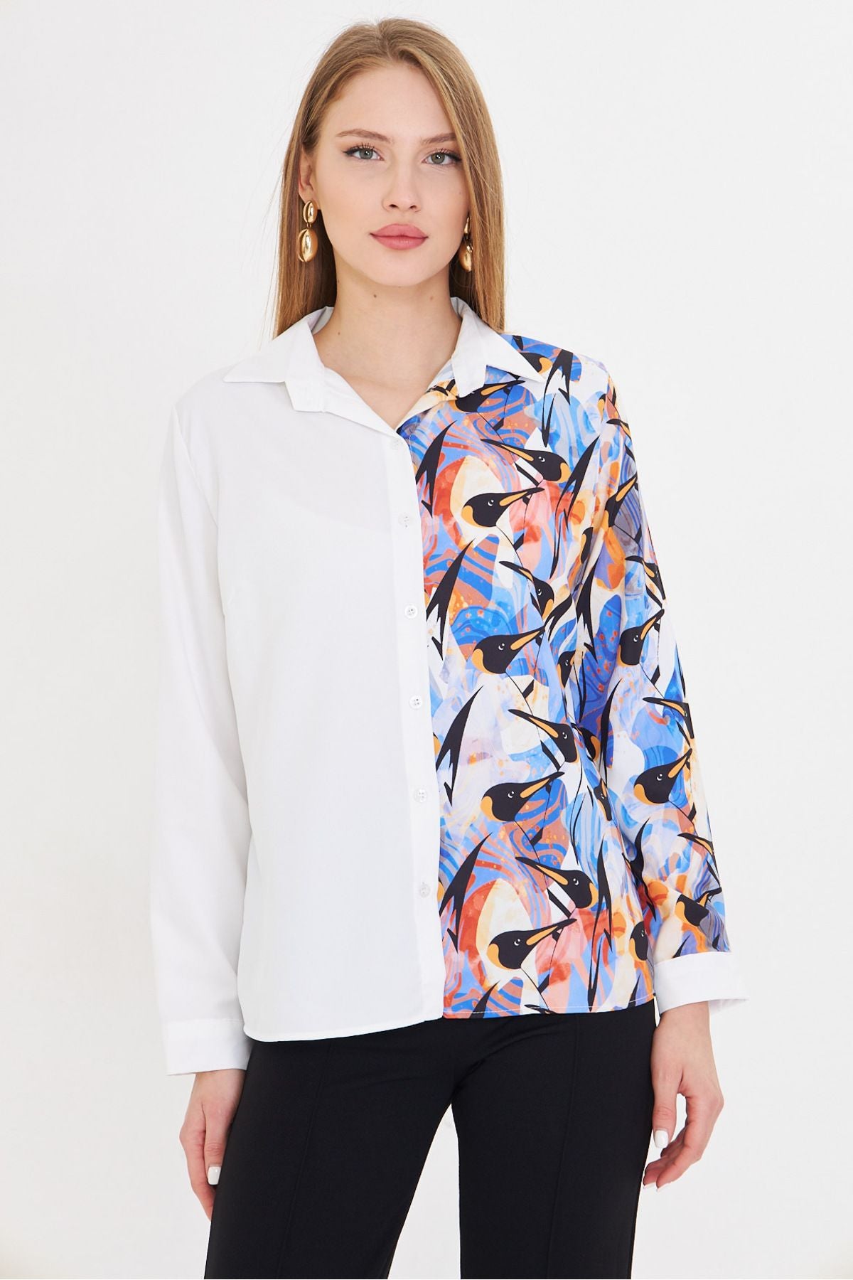 Female orange asymmetric patterned shirt ARM-25Y001011