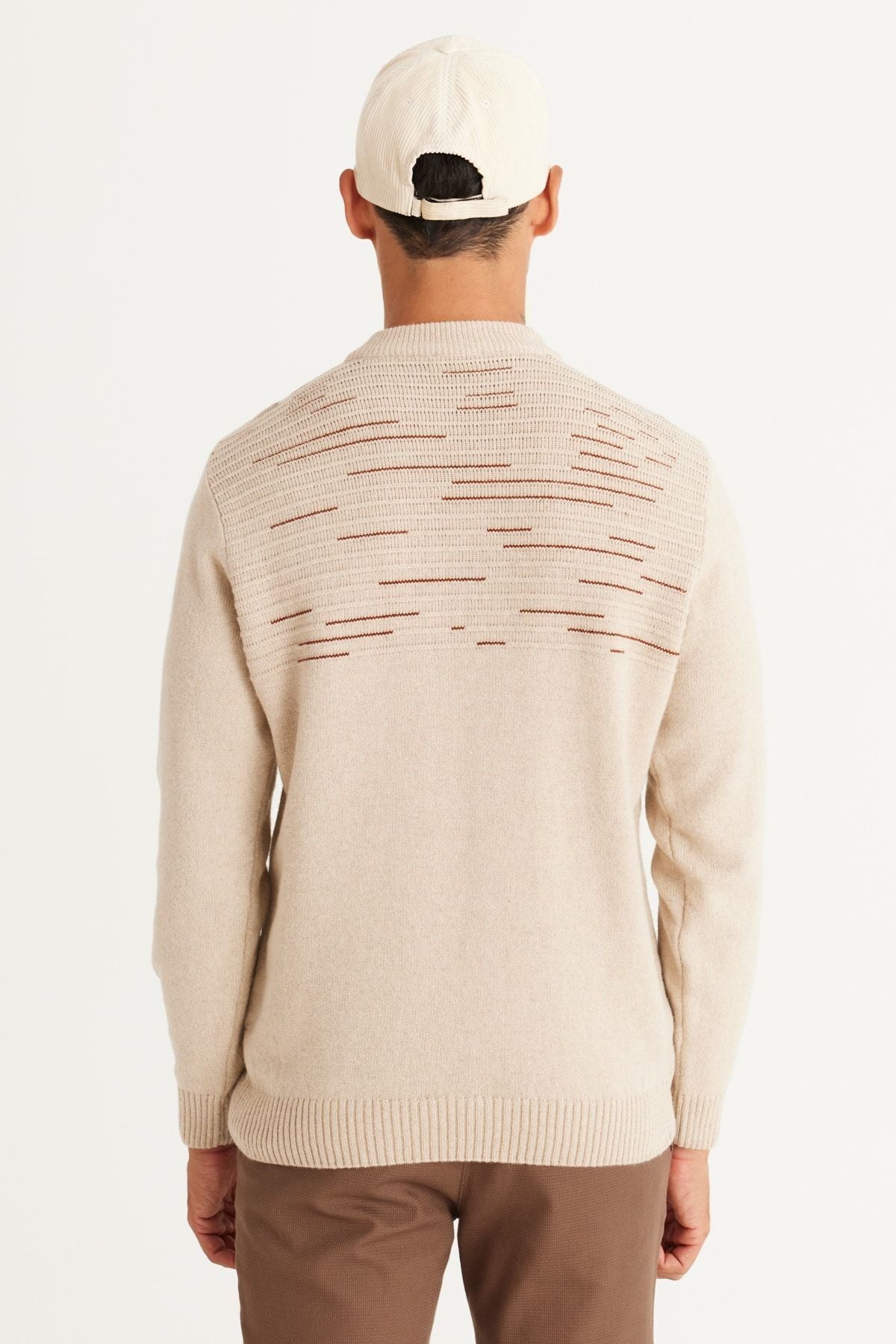 Men's Beige-Rıremıt Standard Fit Normal Cut Half Fisherman Yaka knitwear sweater