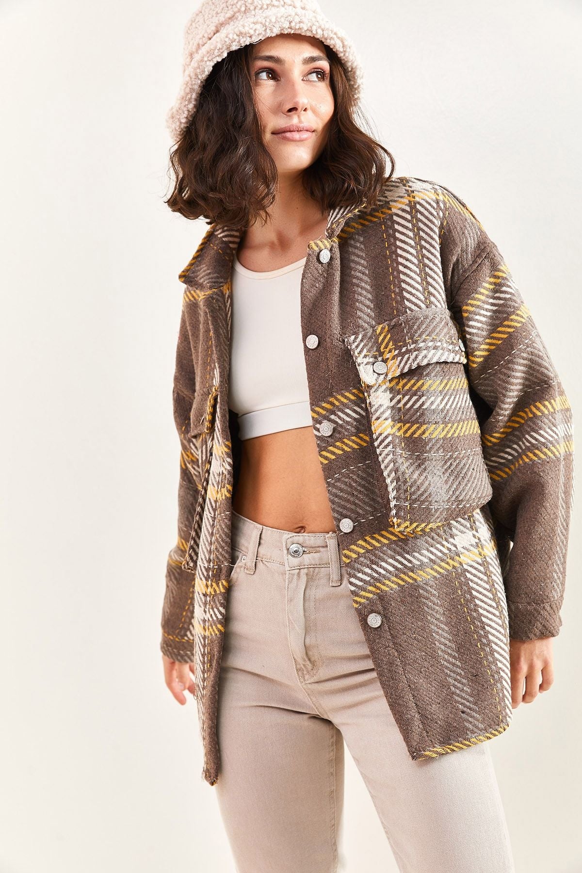 Woman Blind Cep Plaid Shirt 4594