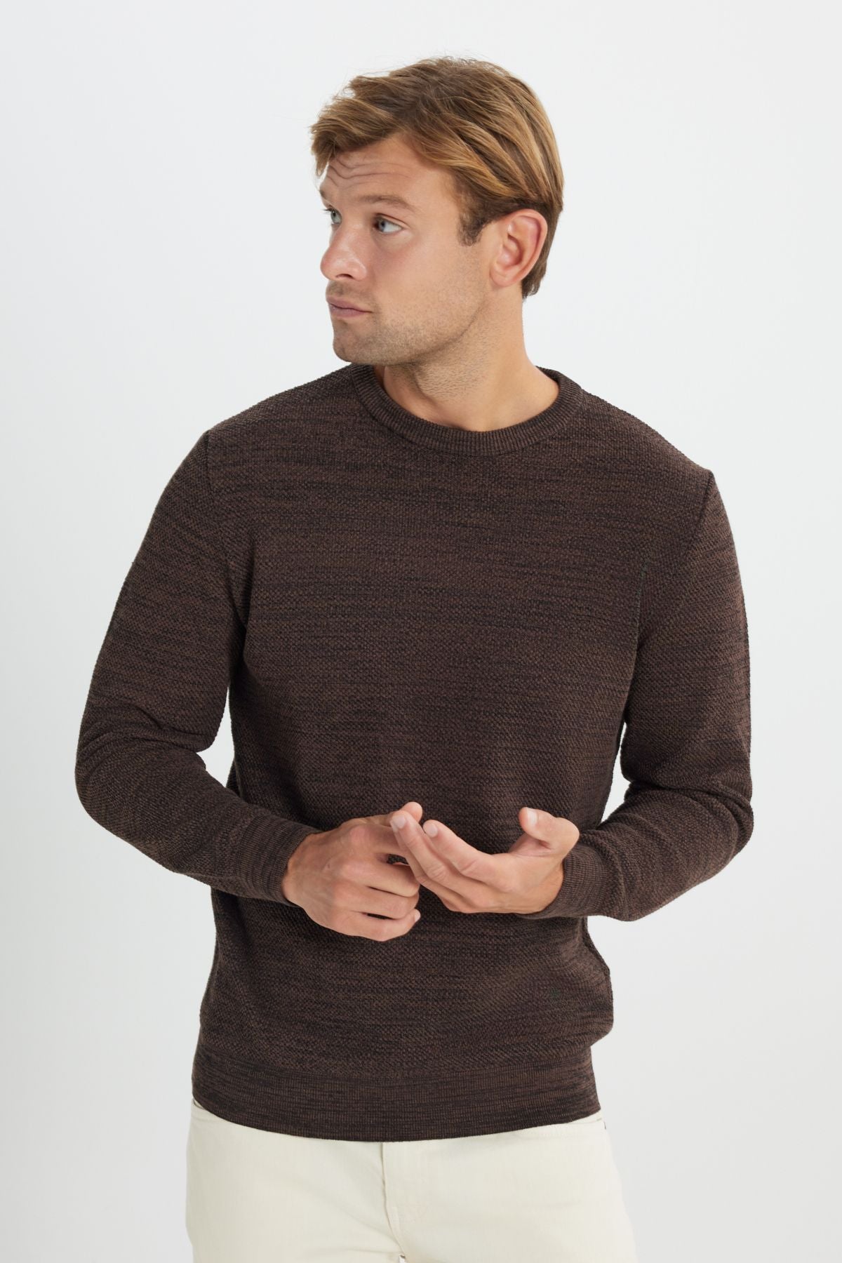Men's black - coffee standard fit bike collar pattern knitwear sweater