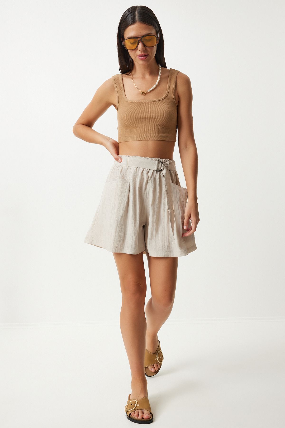 Women's Cream Arched City Boy Woven Shorts RC00154