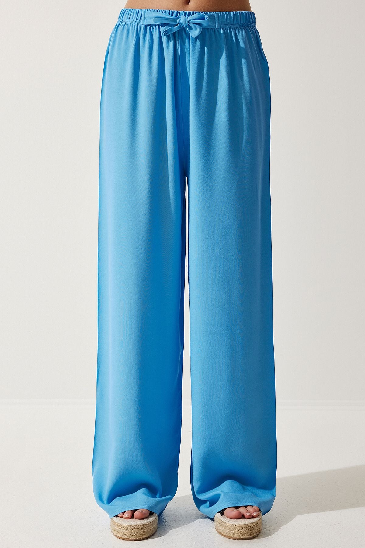 Woman Sky Blue Summer Viscose Palazzo Pants EN00610