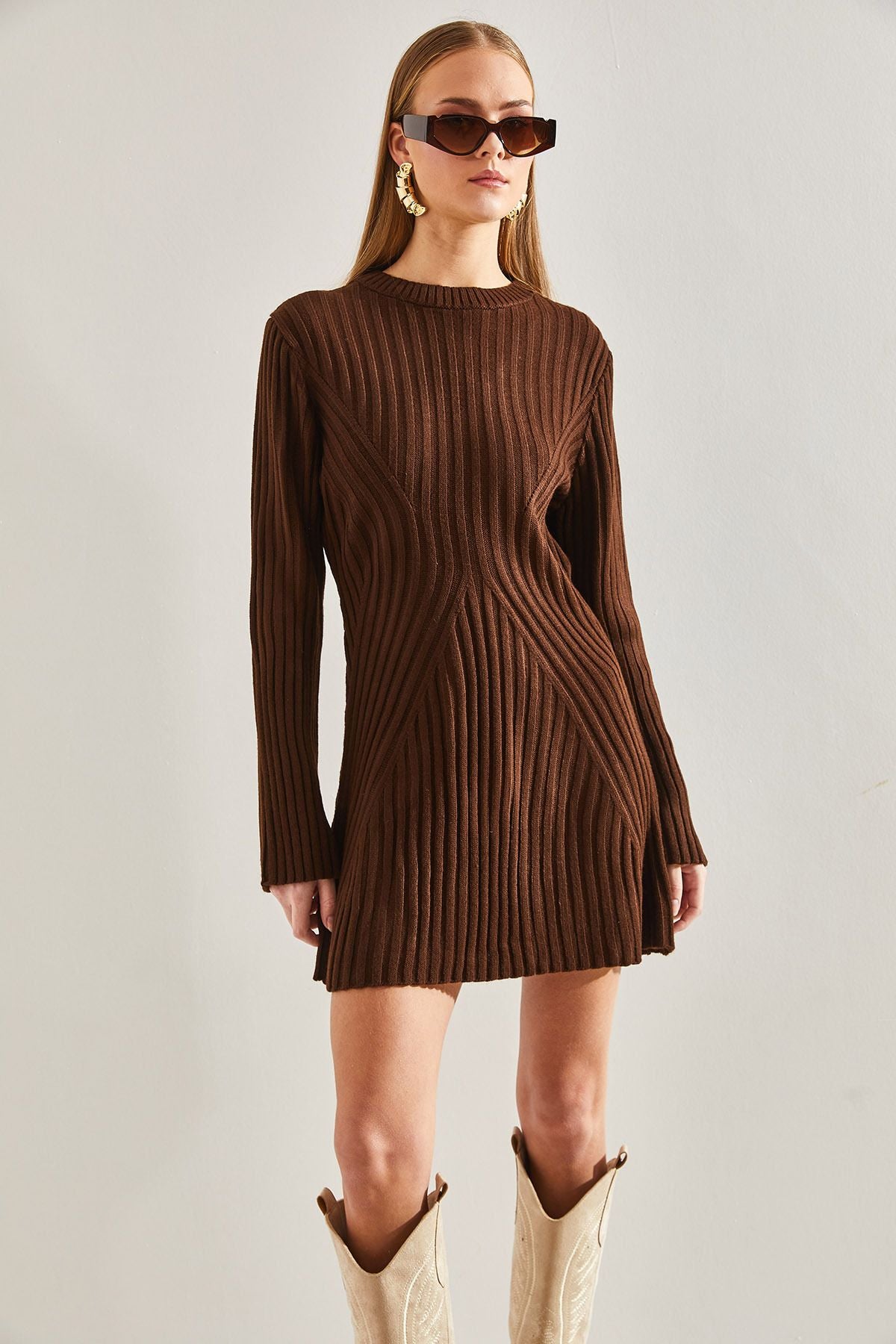 Female Bicycle Collar Conspuent Knitwear Dress