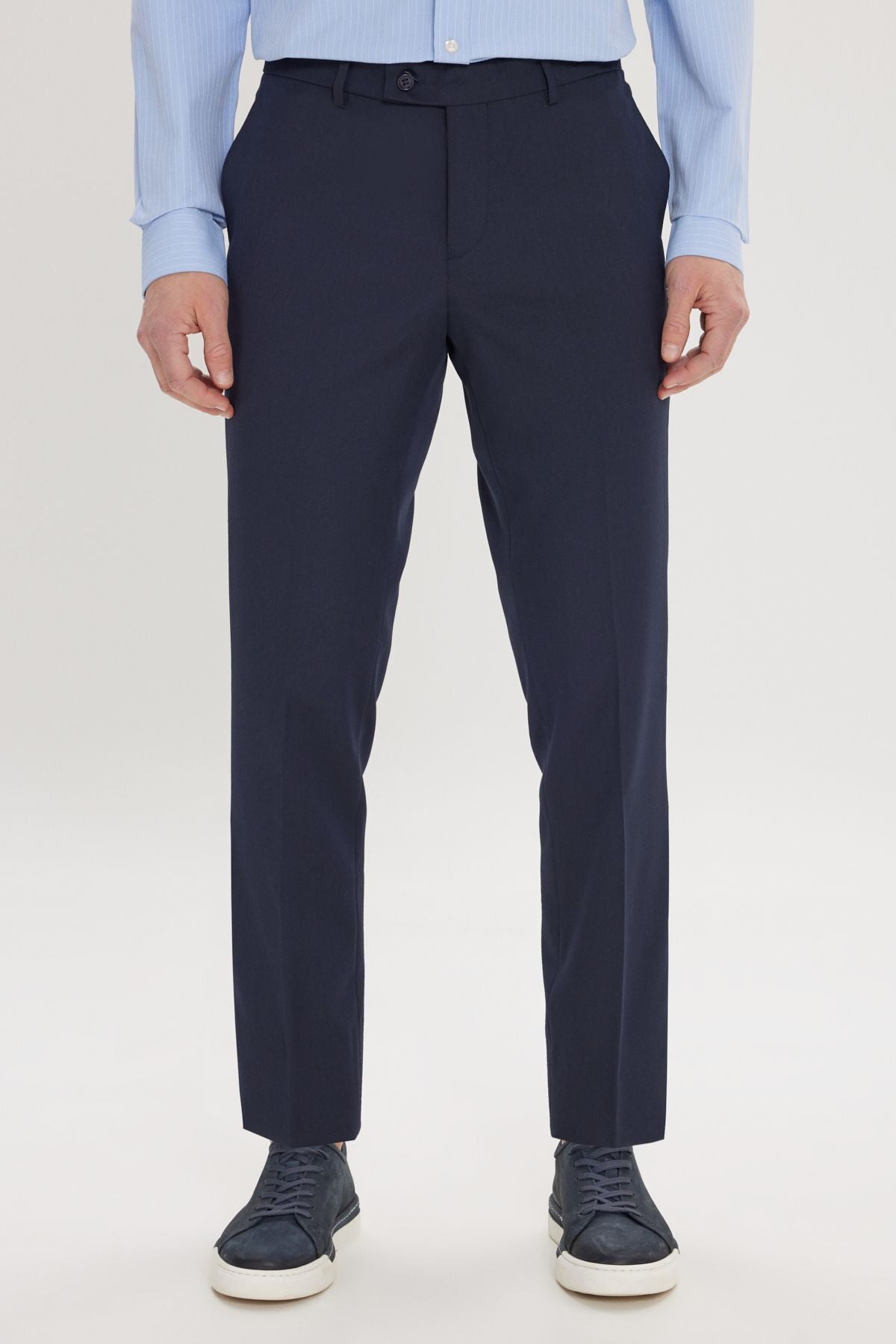 Men's Navy Blue Regular Fit Normal Cutting Side Pocket Flexible Classic Pants