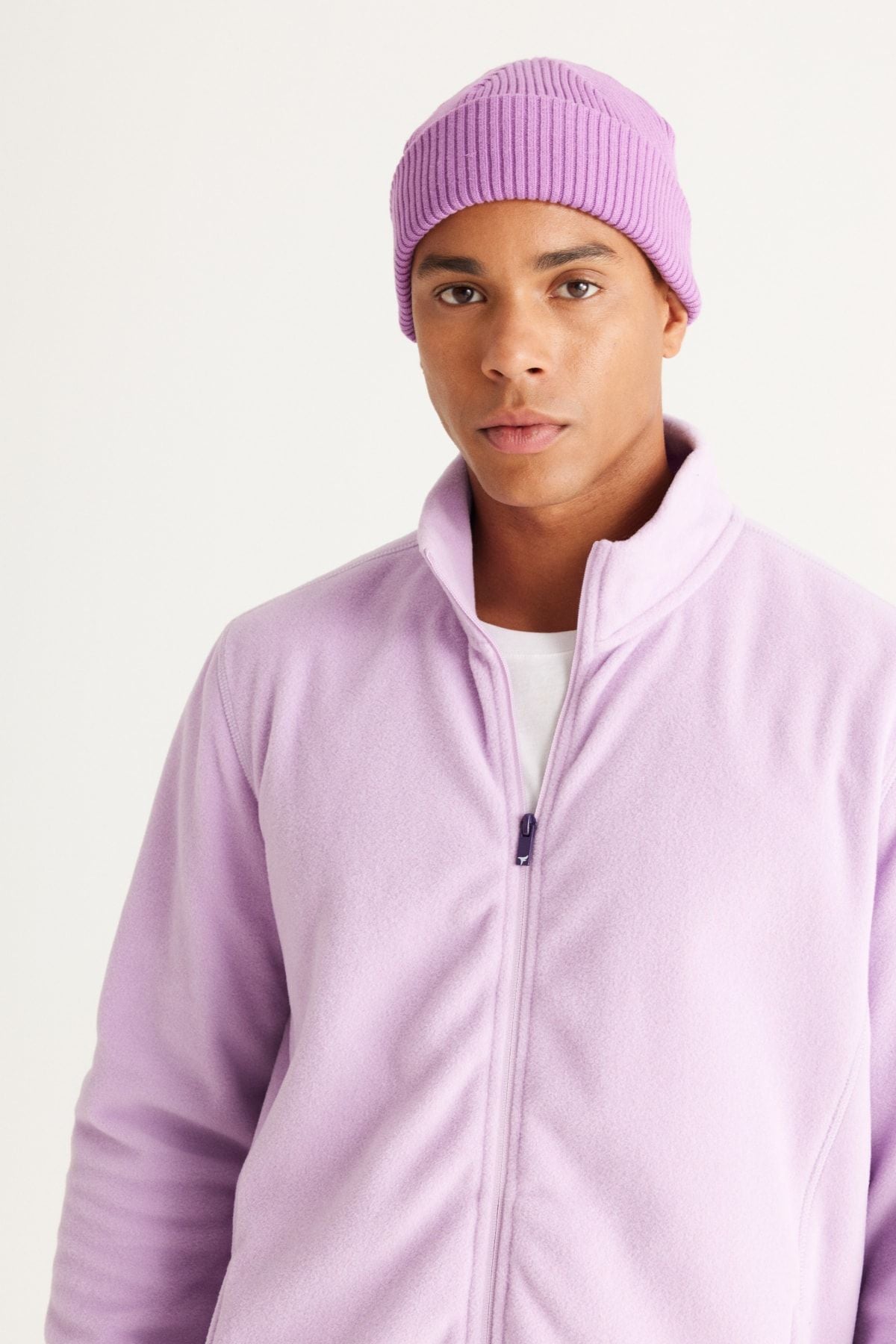 Men's lilac anti-pilling standard standard fit upright bato collar sweatshirt polar jacket