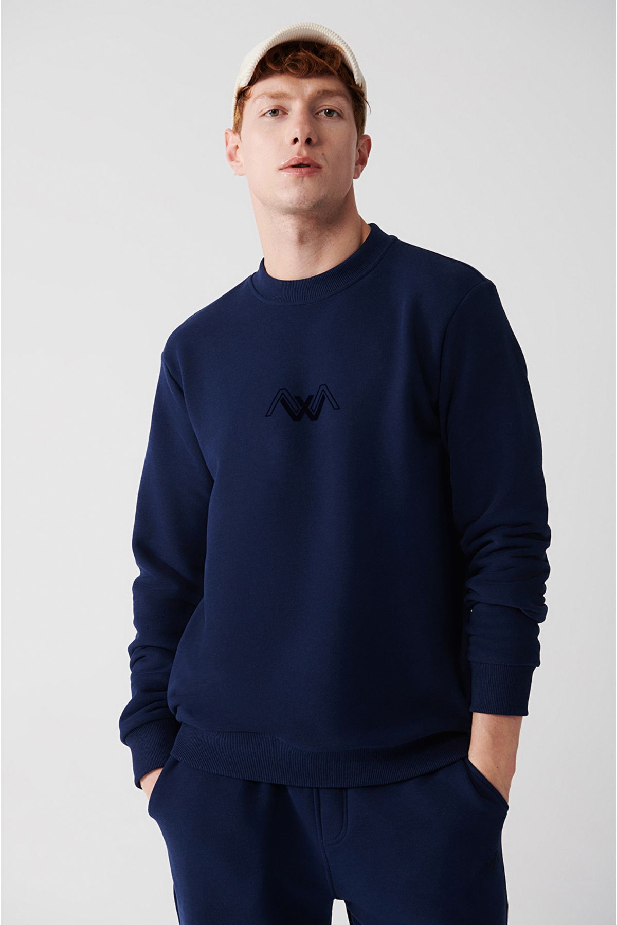 Men's Navy Bicycle Collar 3 -IP -Shredon Printed Sweatshirt A32y1273