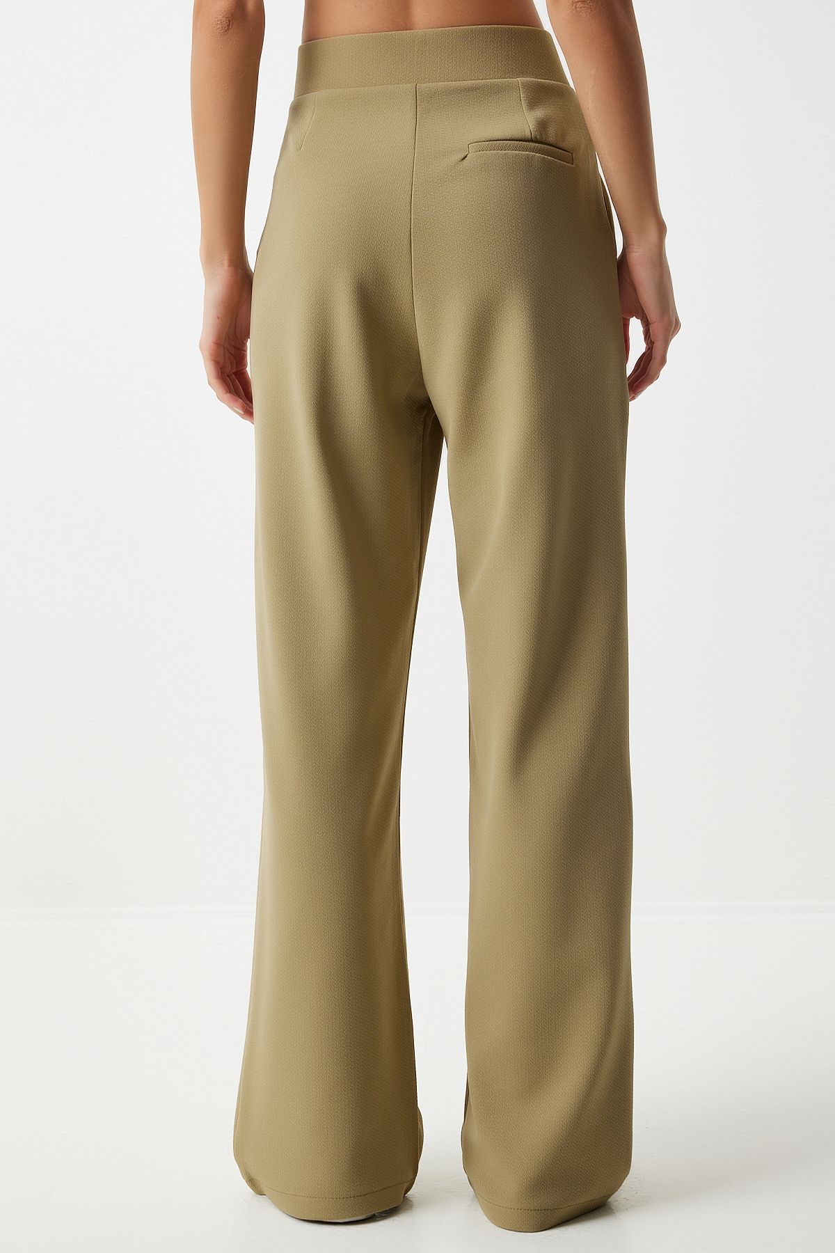 Woman Open Khaki Waist Calcare Casual Woven Pants RV00150