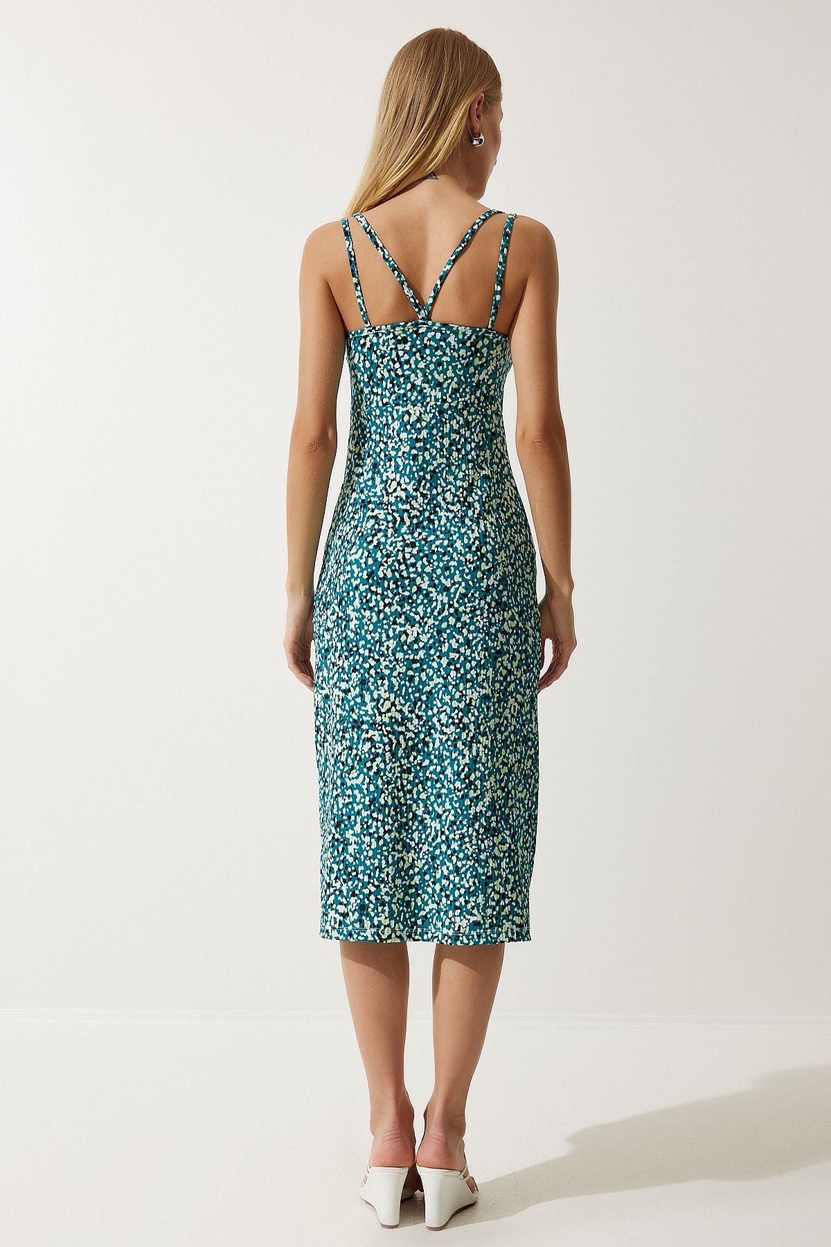 Woman Green Black Double Hanger Patterned Knitting Dress MC00262