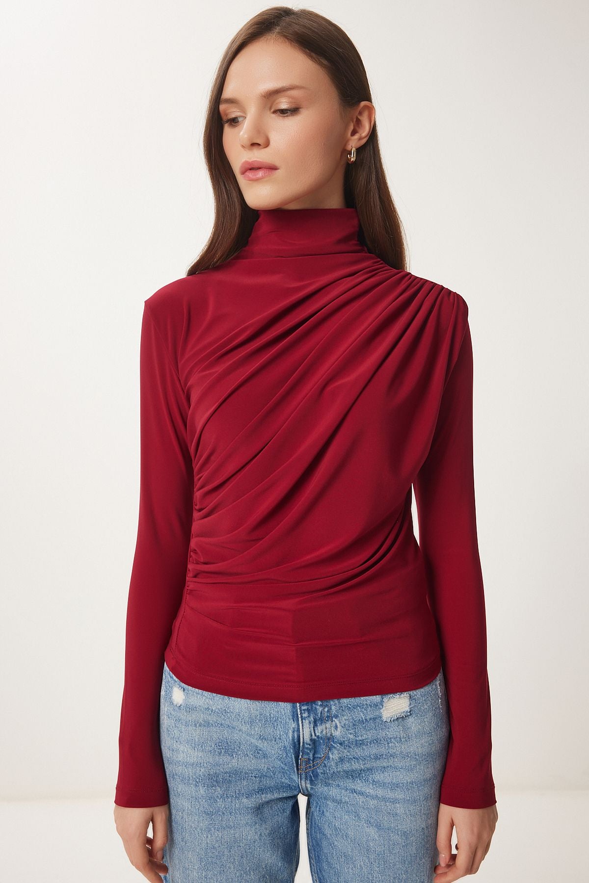 Female Bordeaux Shirness Detailed Sandy Blouse FF00135