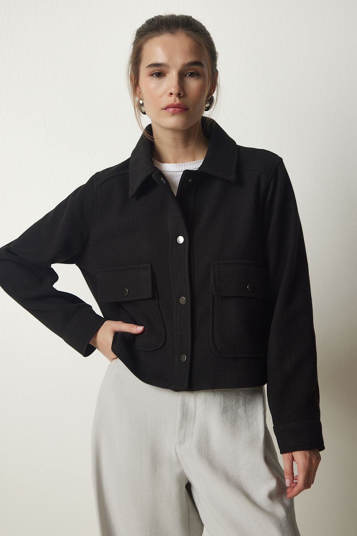 Female black pocket stamp jacket oh00051