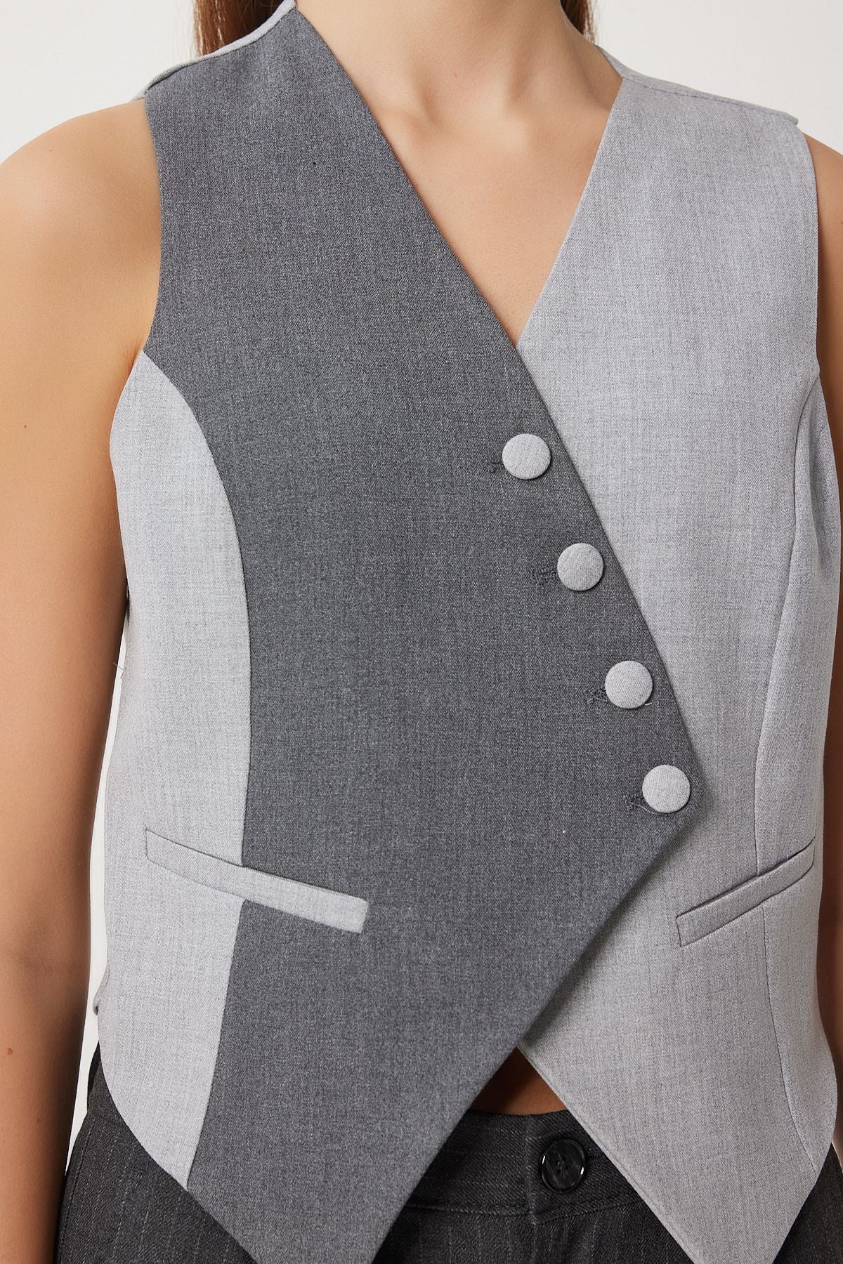 Women's Gray Anthracite Contrast Color Woven Vest GP00012