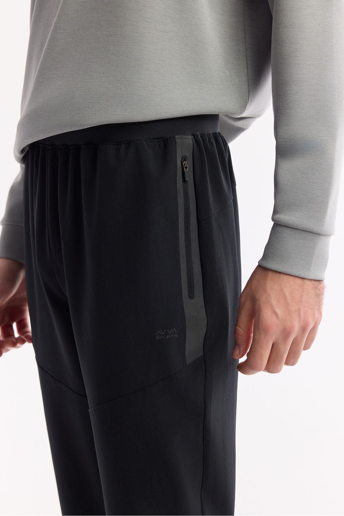 Men's Black Waist Side with Zippered Pocket Flexi Print Detailed Part Technical Fabric Jogger A51