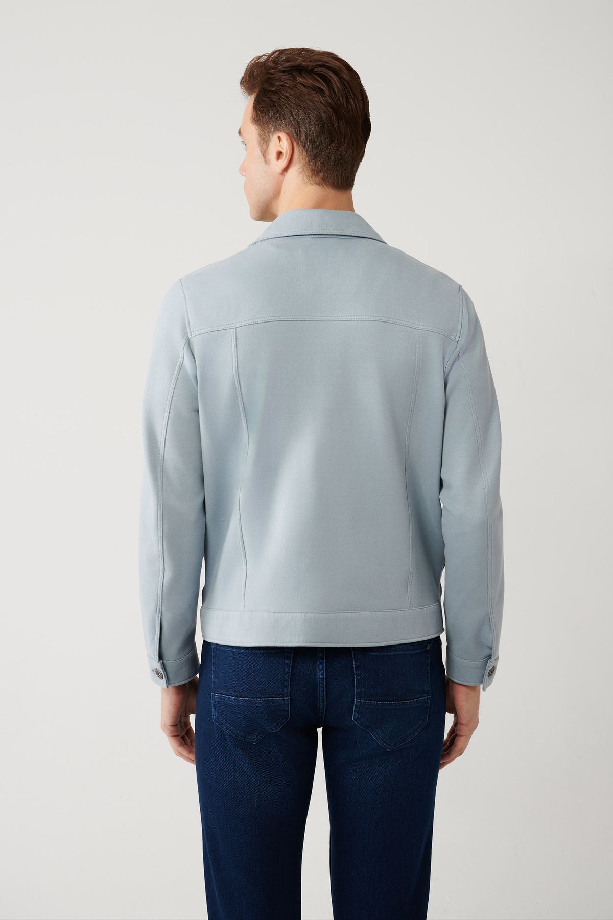 Men's blue classic collar suede -looking pocket jacket A41y6011