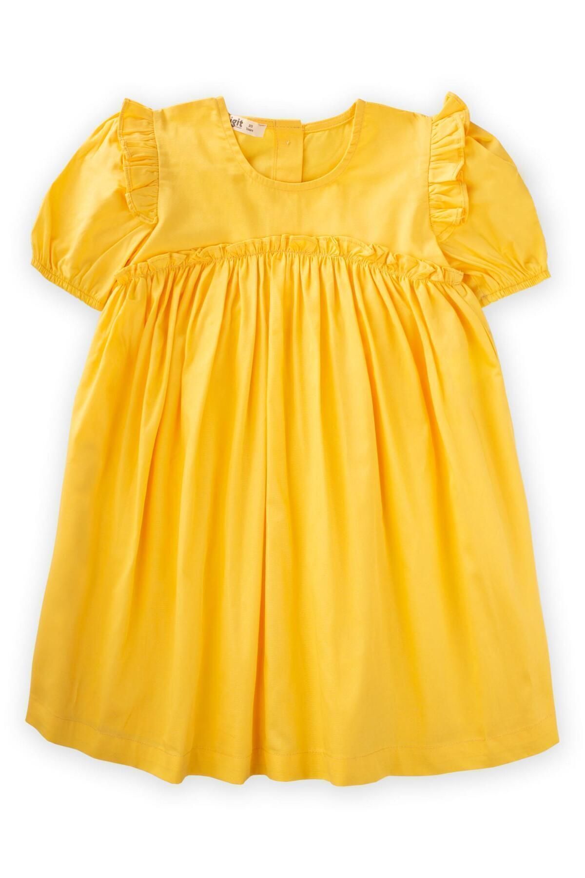 Robdan frilled shirred poplin dress 2-7 age yellow