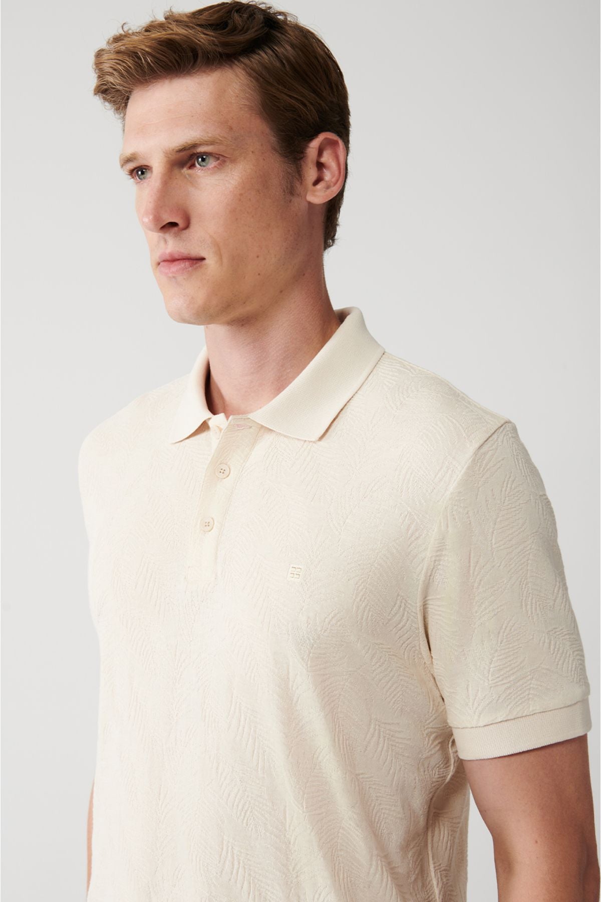 Men's Beige 100 %Cotton 3 Button Polo Yaka T-shirt A31y1194