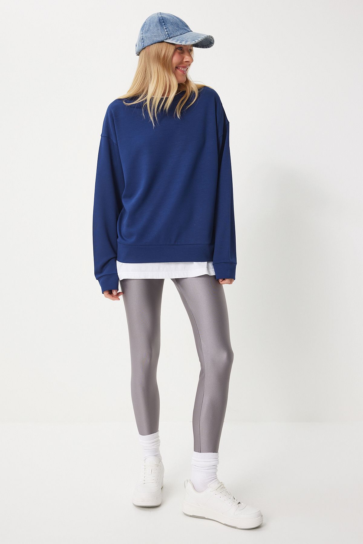 Woman Navy Basic Seasonal Modal Knitting Sweatshirt An00212