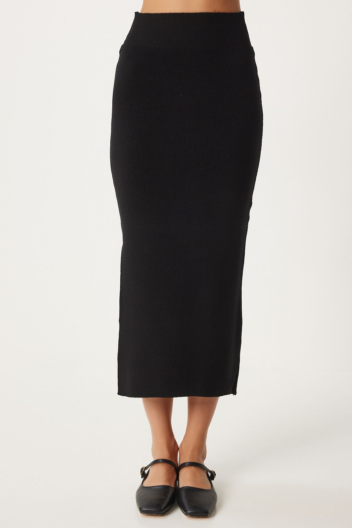 Female black single shoulder blouse knitwear skirt set FN03355